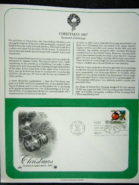 First day issue stamp, Christmas 1987 Seasons Greetings