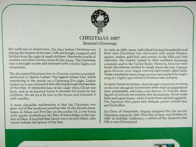 First day issue stamp, Christmas 1987 Seasons Greetings