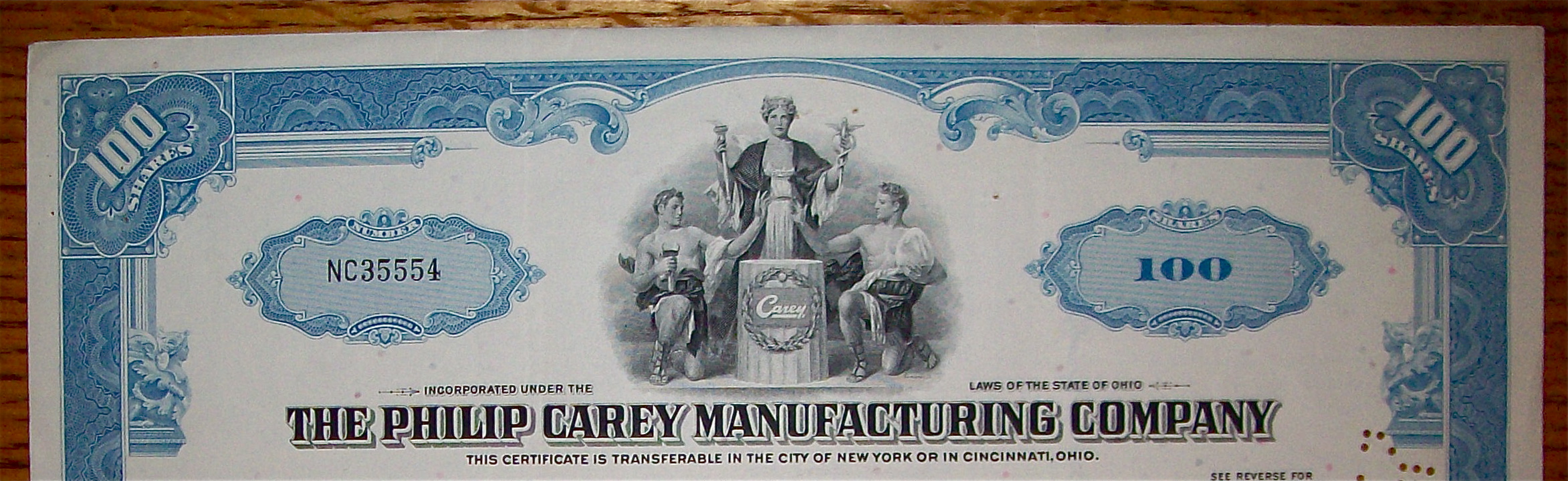 1966 Philip Carey Manufacturing Co Stock Certificate