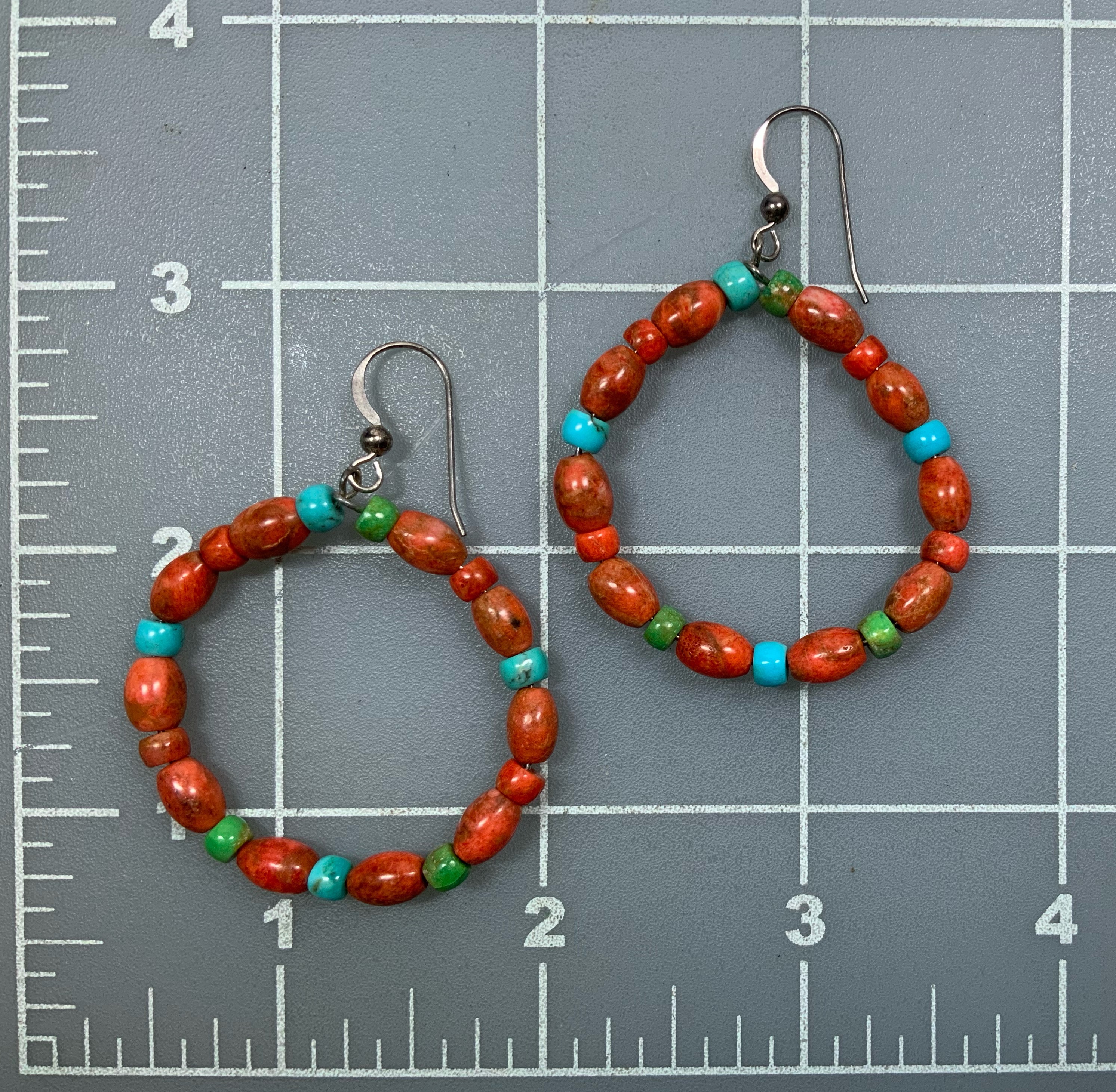 Apple Coral Turquoise Sterling Silver Hook Navajo Earri