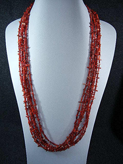 Native American Bamboo Coral 7 Strands Peyote Bird