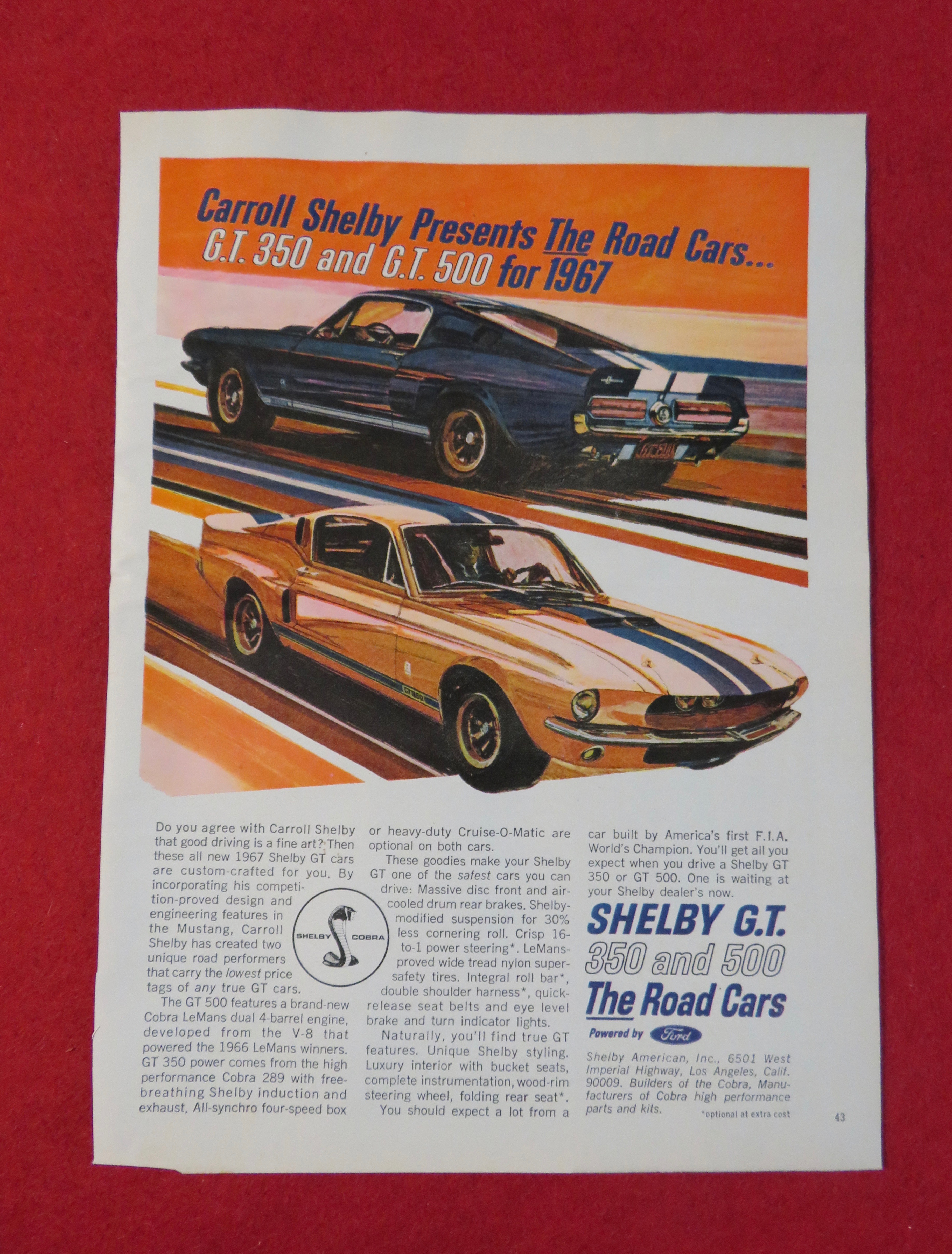 1966 Shelby Automobile with Shelby G T 350 & 500