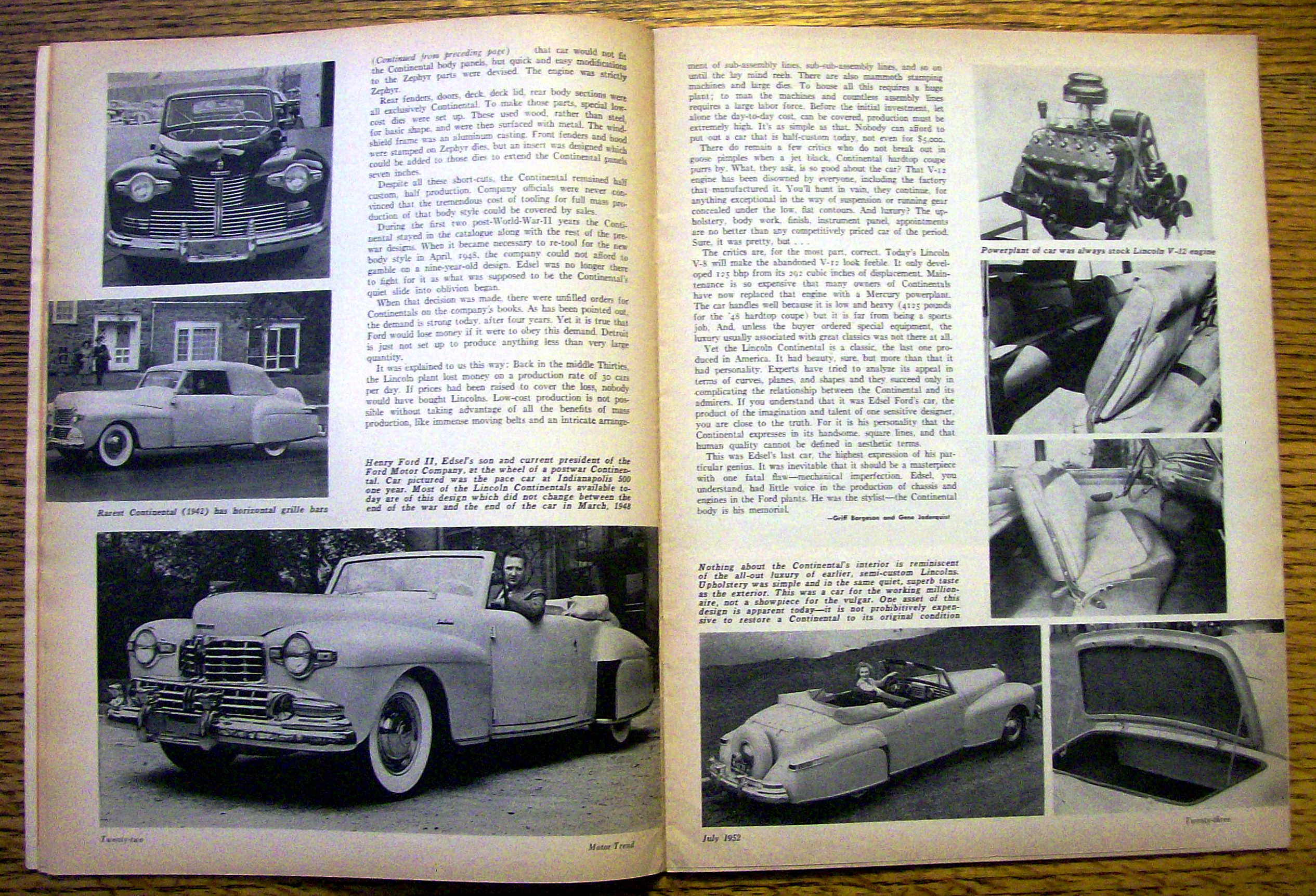 Motor Trend Magazine July 1952 Lincoln Continental