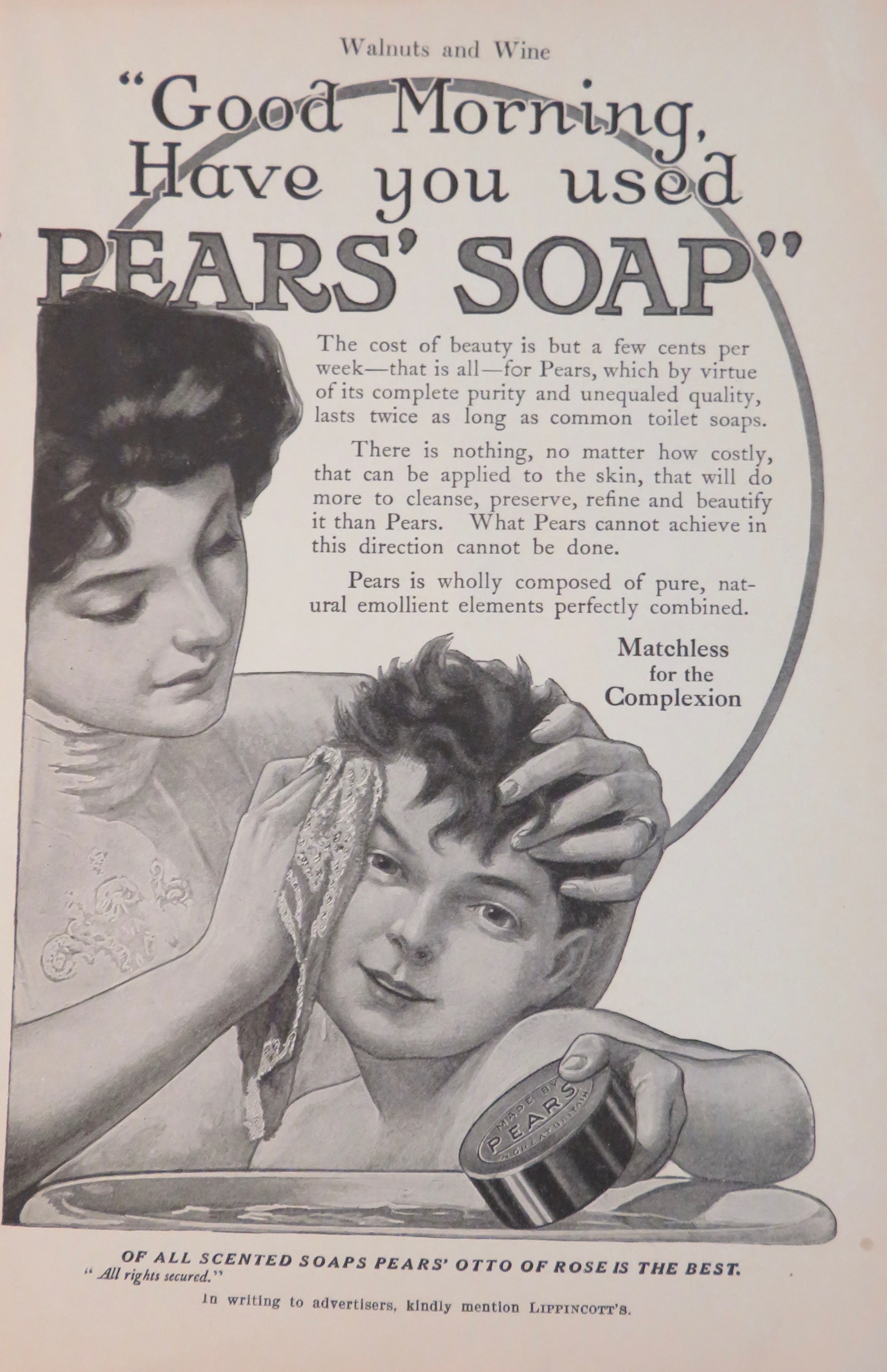 1911 Pear's Soap With Mom Washing Little Boy
