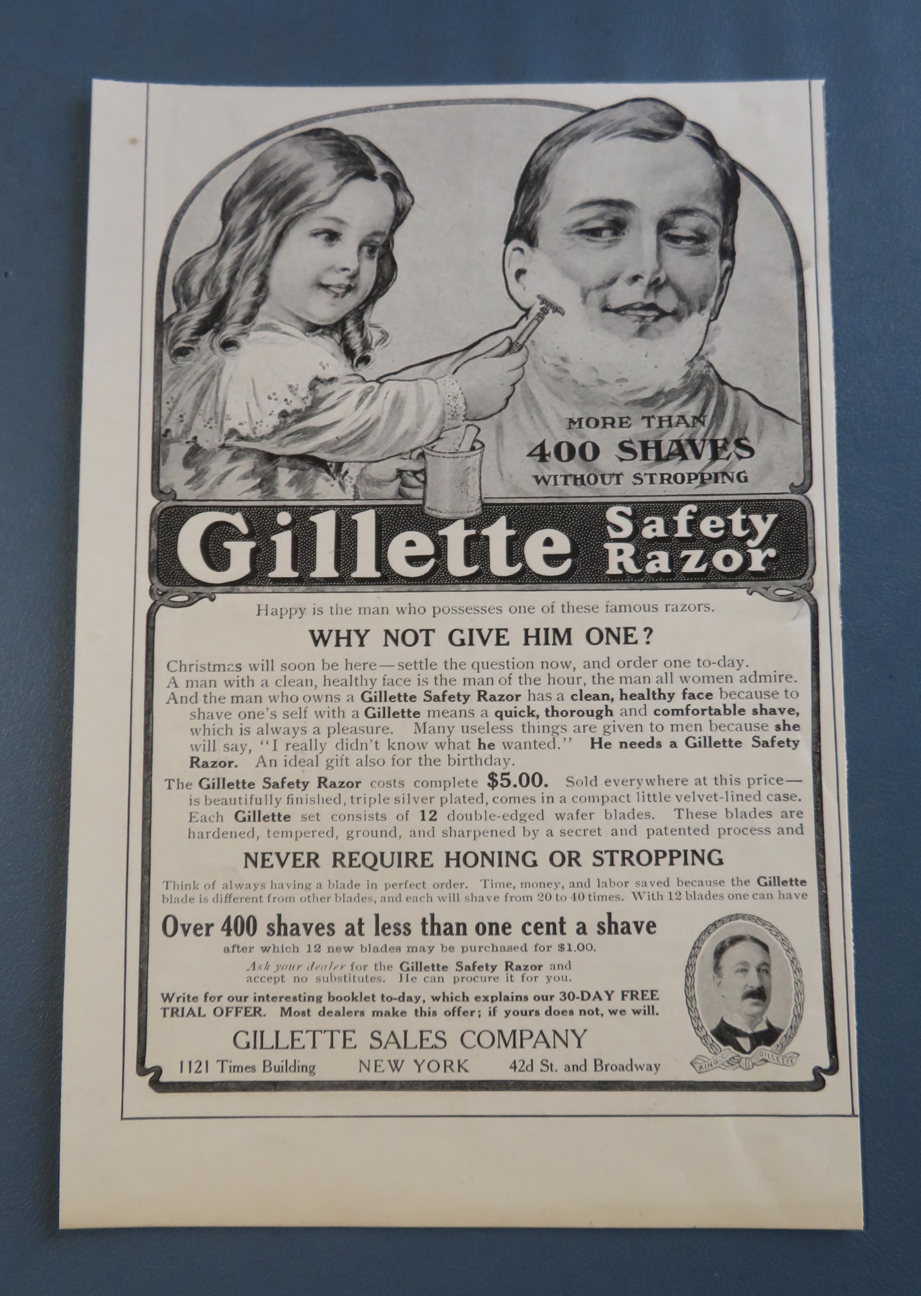 1905 Gillette Safety Razor with Little Girl Shaving Man