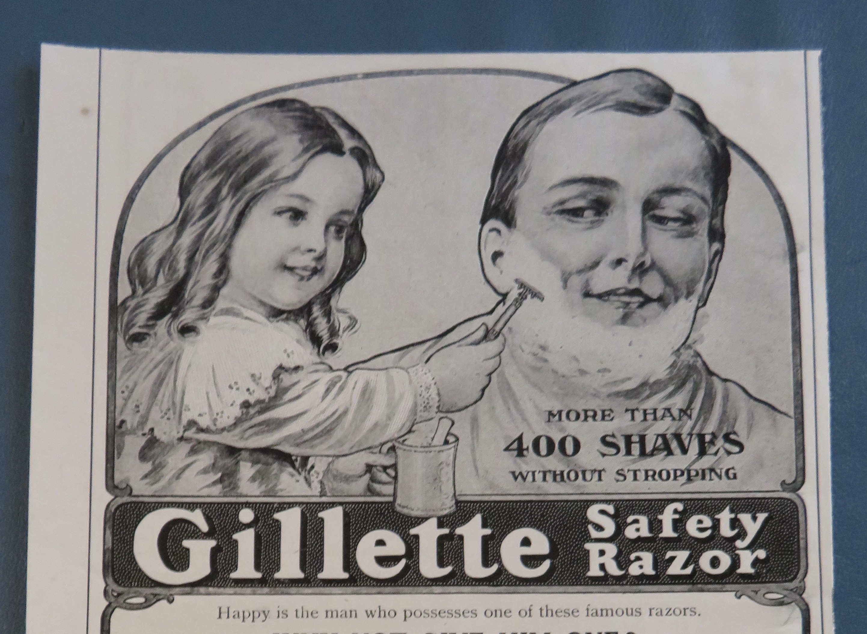1905 Gillette Safety Razor with Little Girl Shaving Man