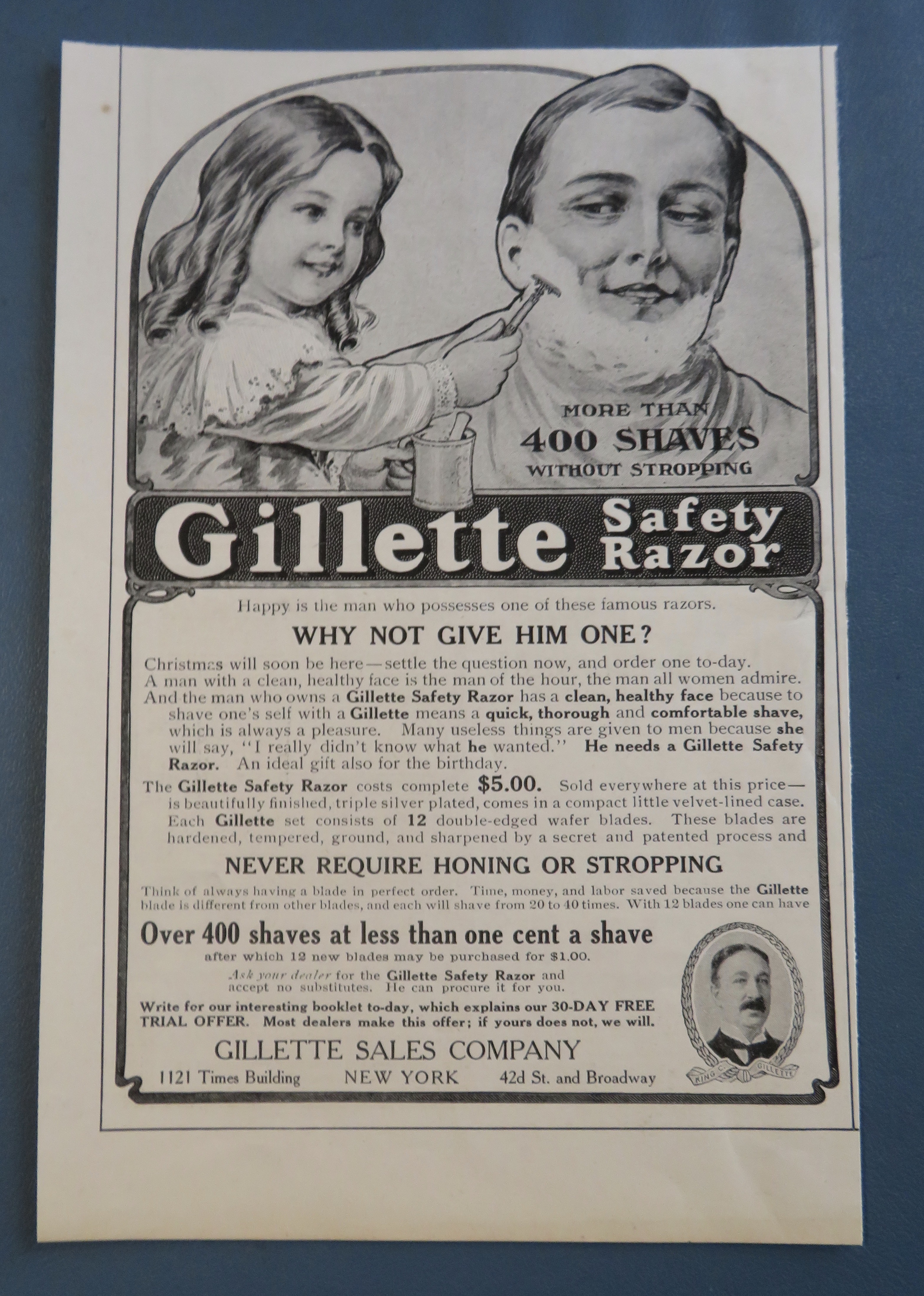 1905 Gillette Safety Razor with Little Girl Shaving Man