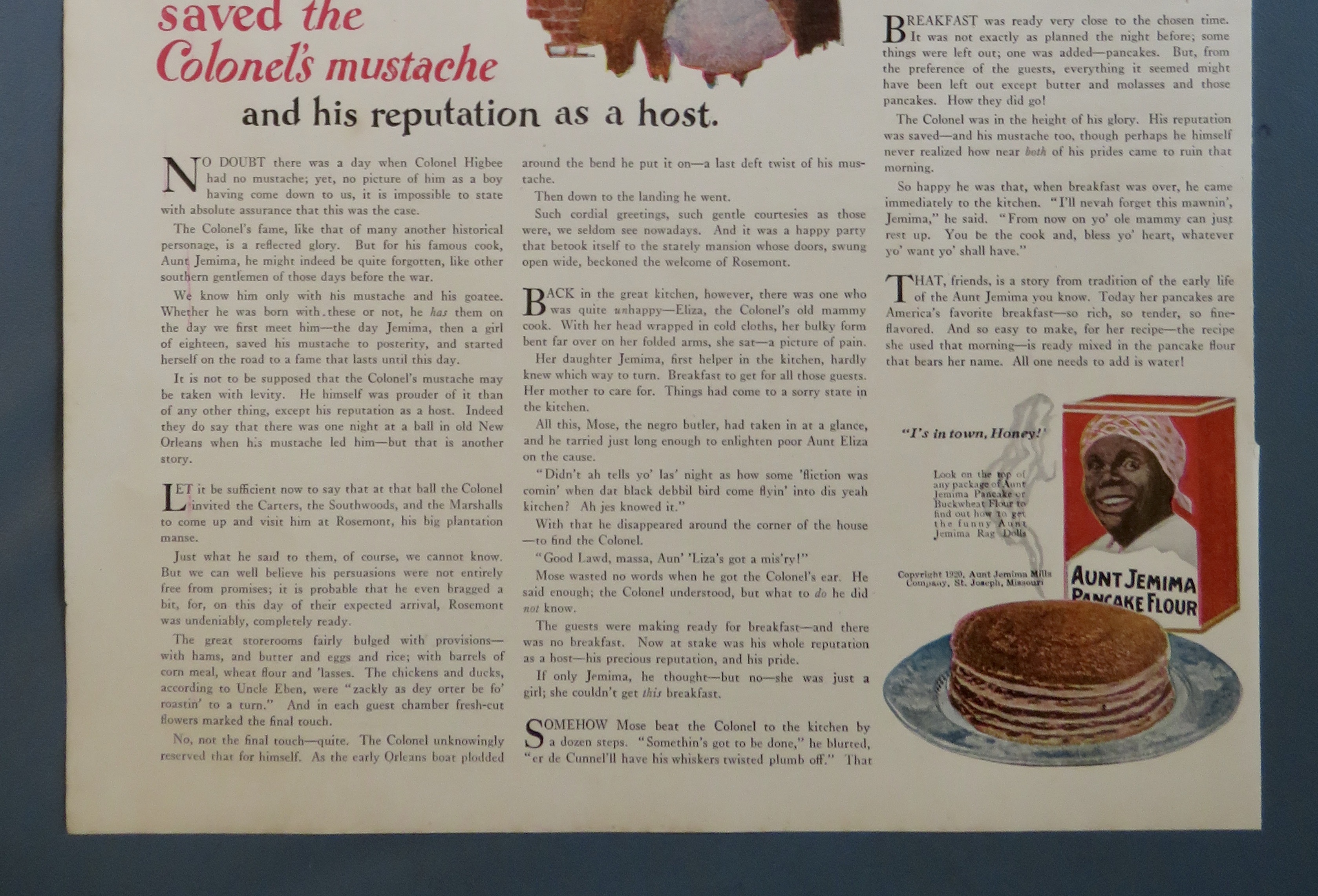 1920 Aunt Jemima Pancake Flour with Colonel's Mustache