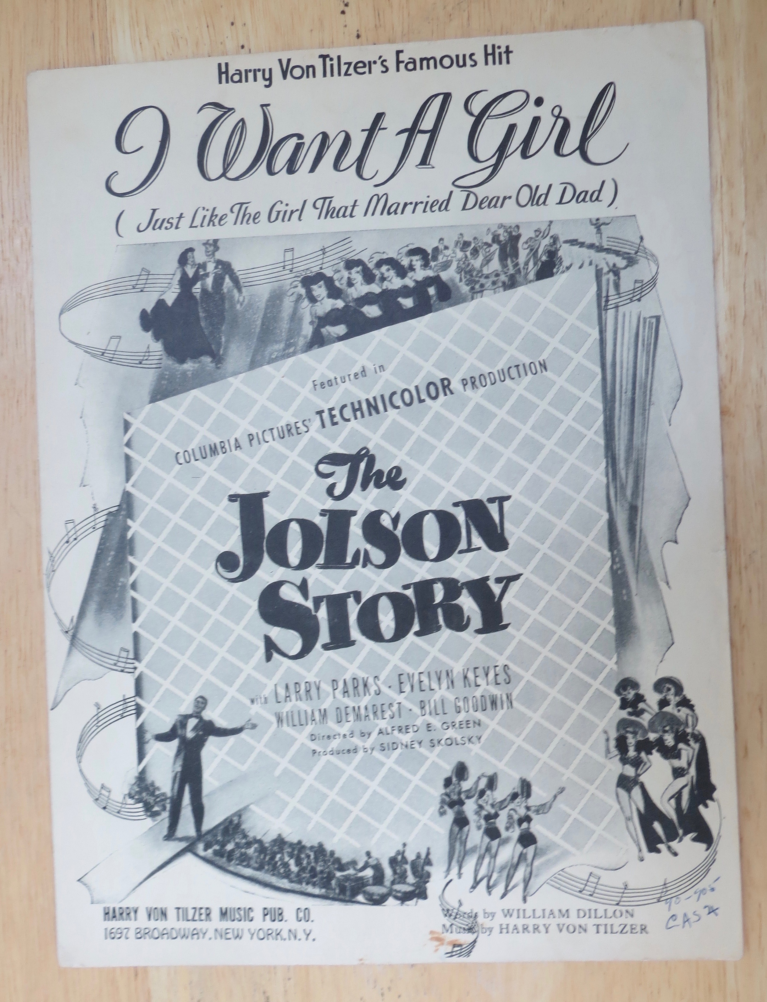 1938 I Want A Girl Sheet Music (The Jolson Story)