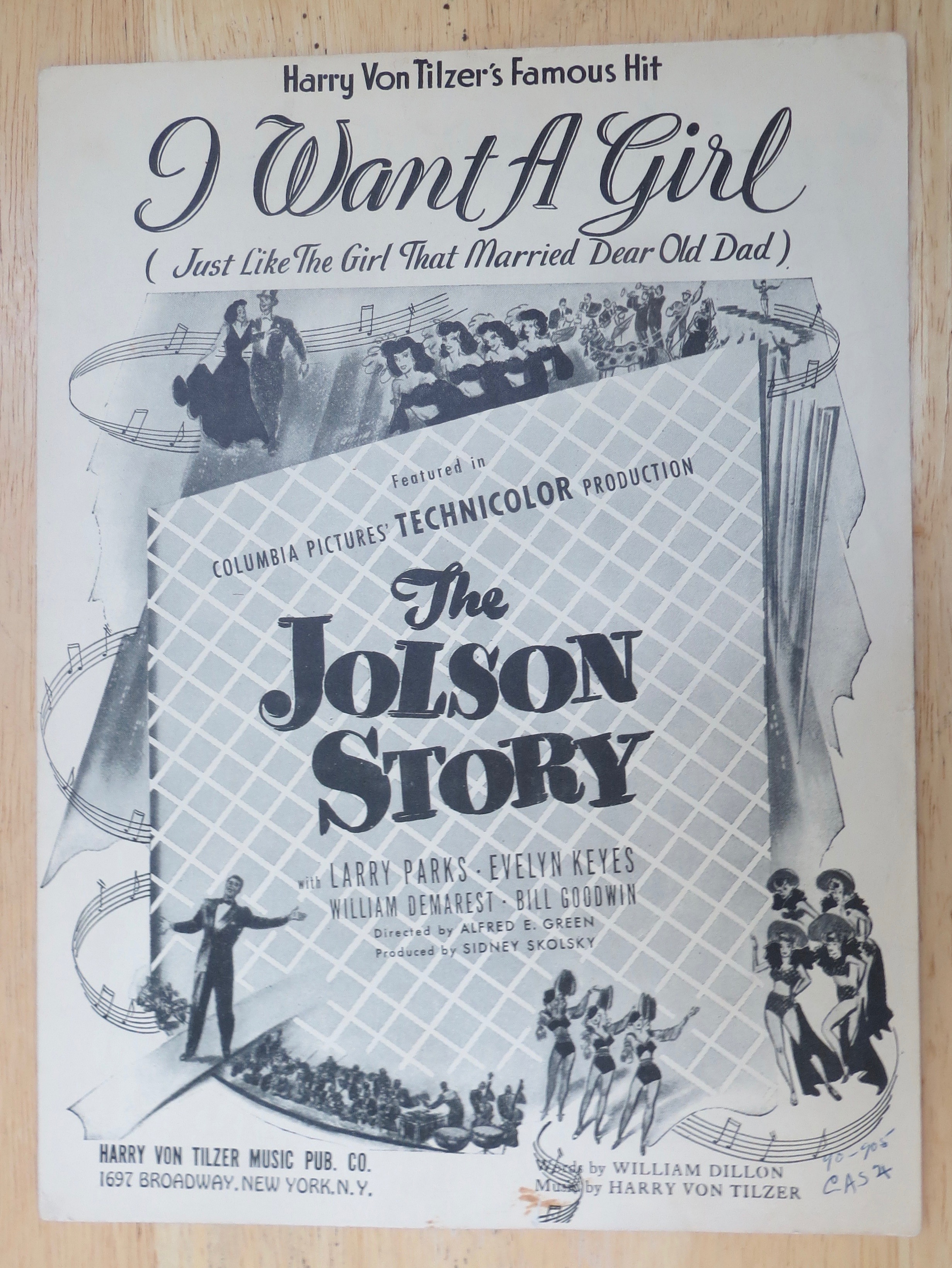 1938 I Want A Girl Sheet Music (The Jolson Story)