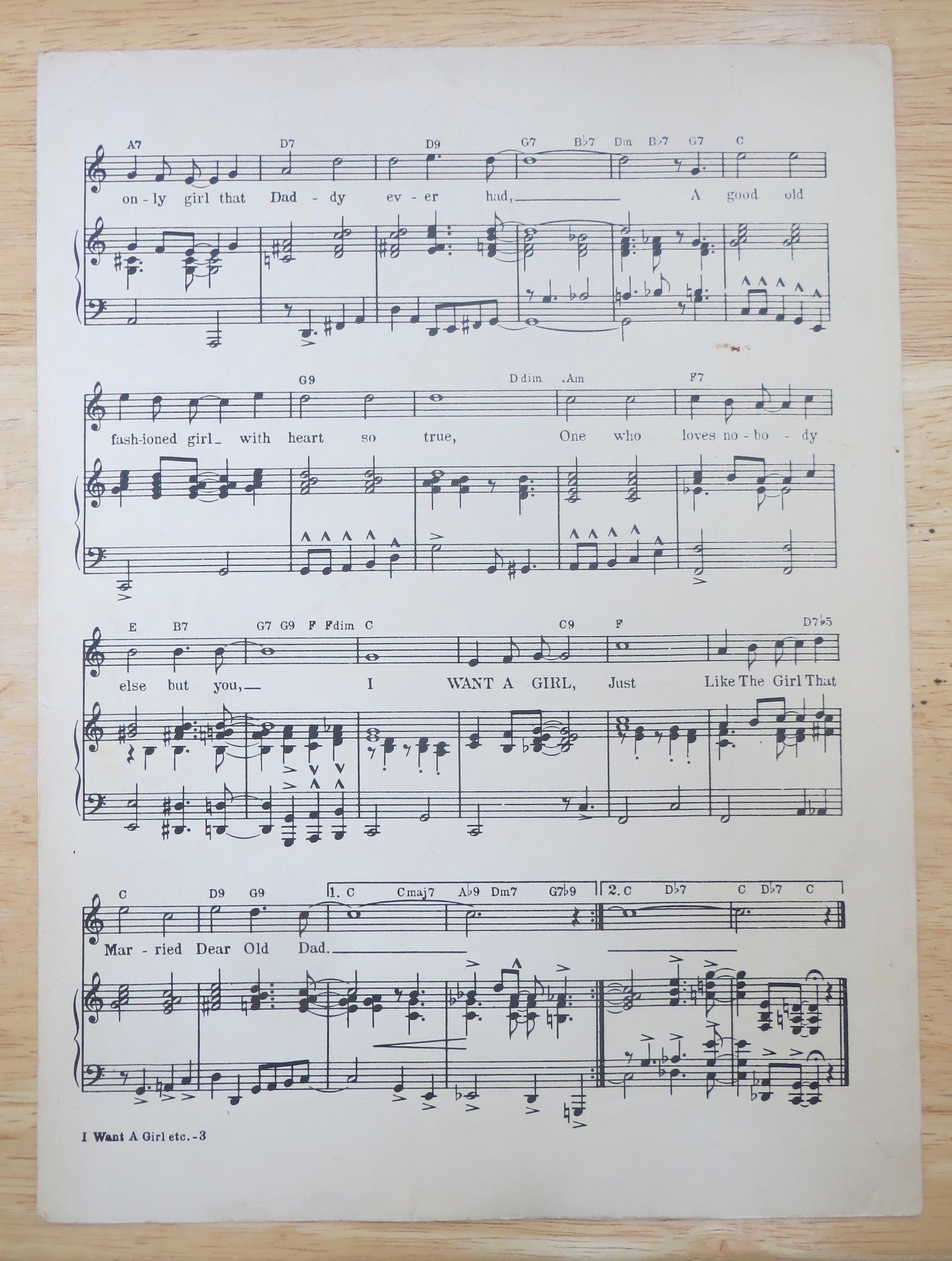 1938 I Want A Girl Sheet Music (The Jolson Story)