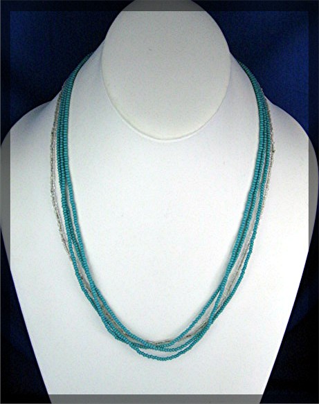 Turquoise Crystal 3 Strand Necklace Silver Clasp