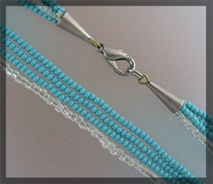 Turquoise Crystal 3 Strand Necklace Silver Clasp