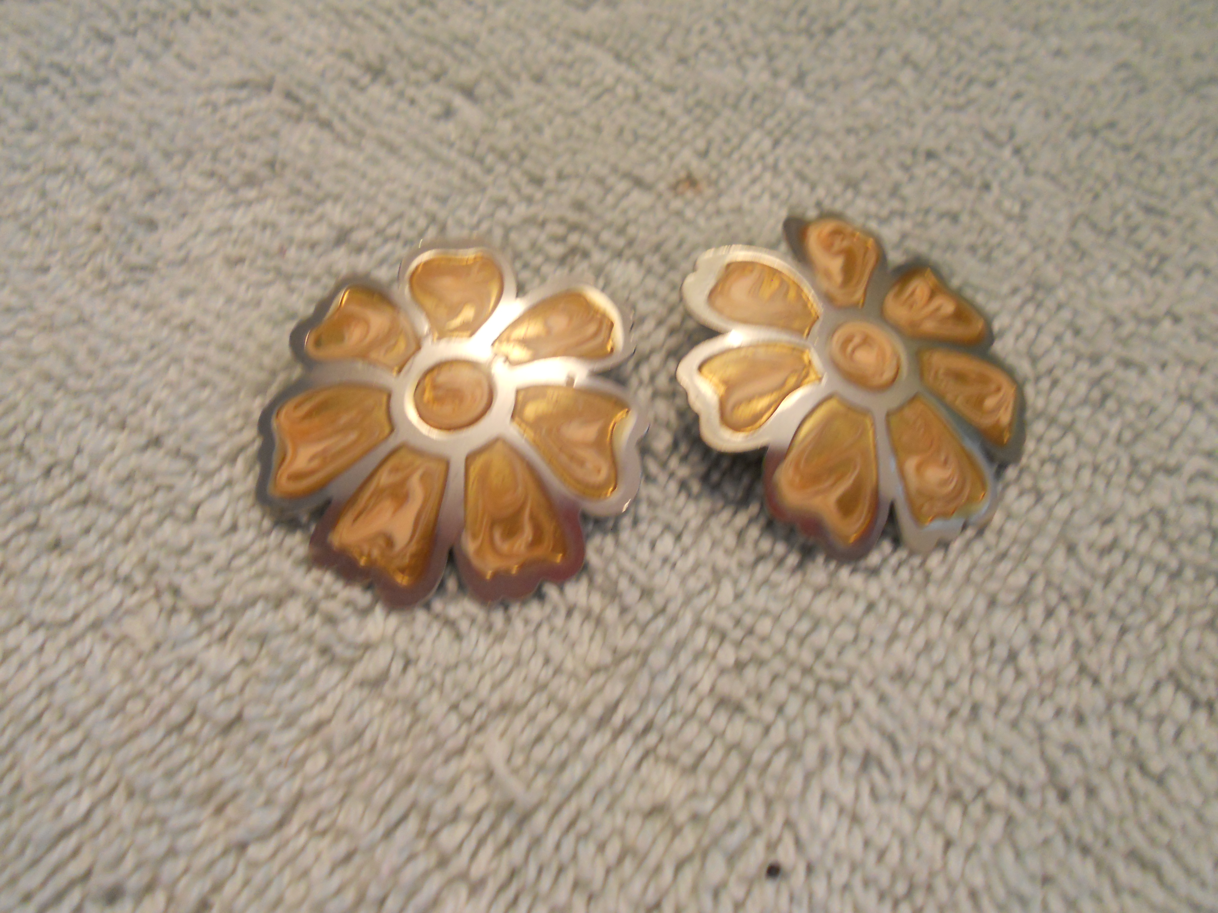 Flower Earrings Enamel on Silver unmarked