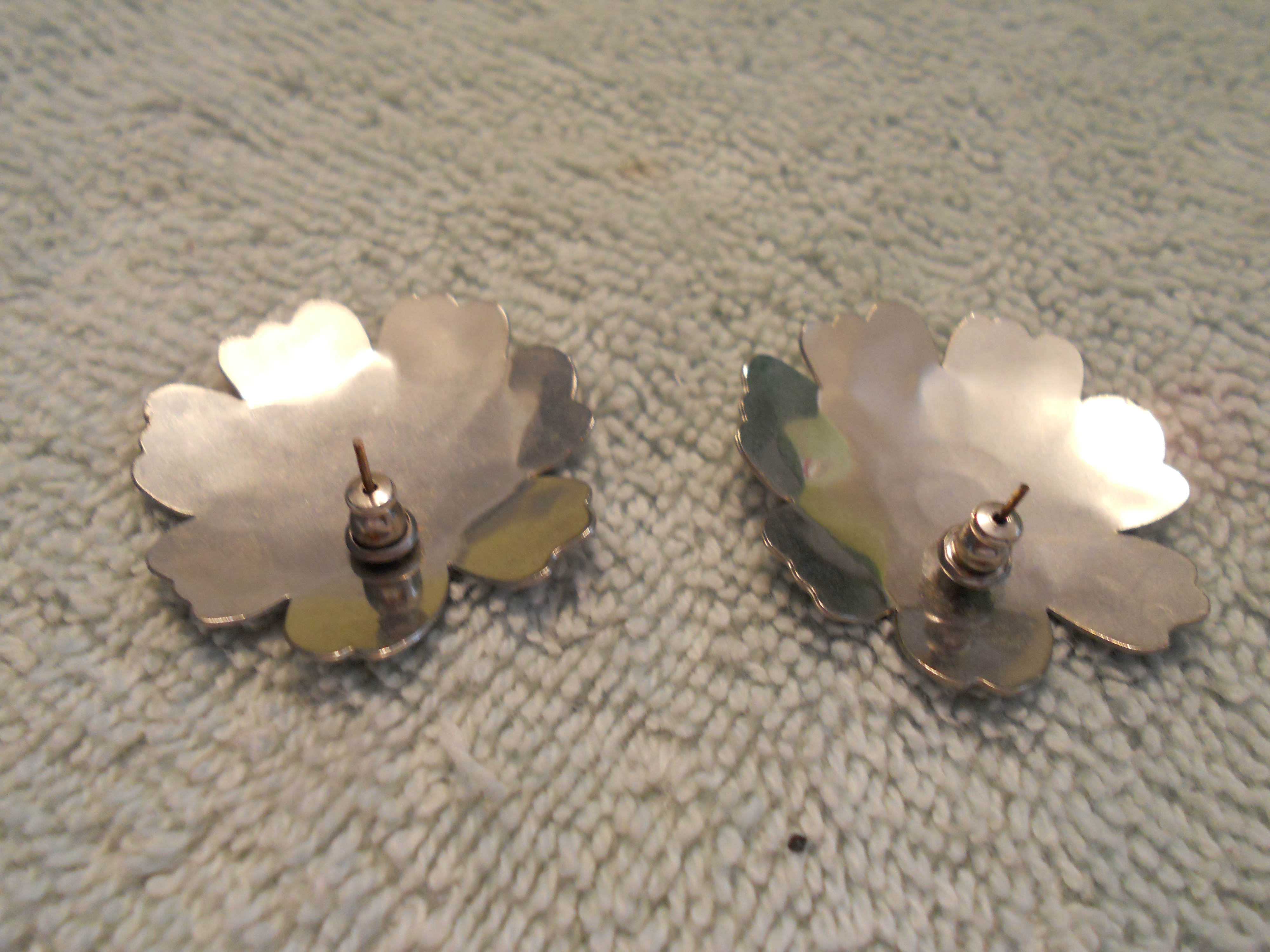 Flower Earrings Enamel on Silver unmarked