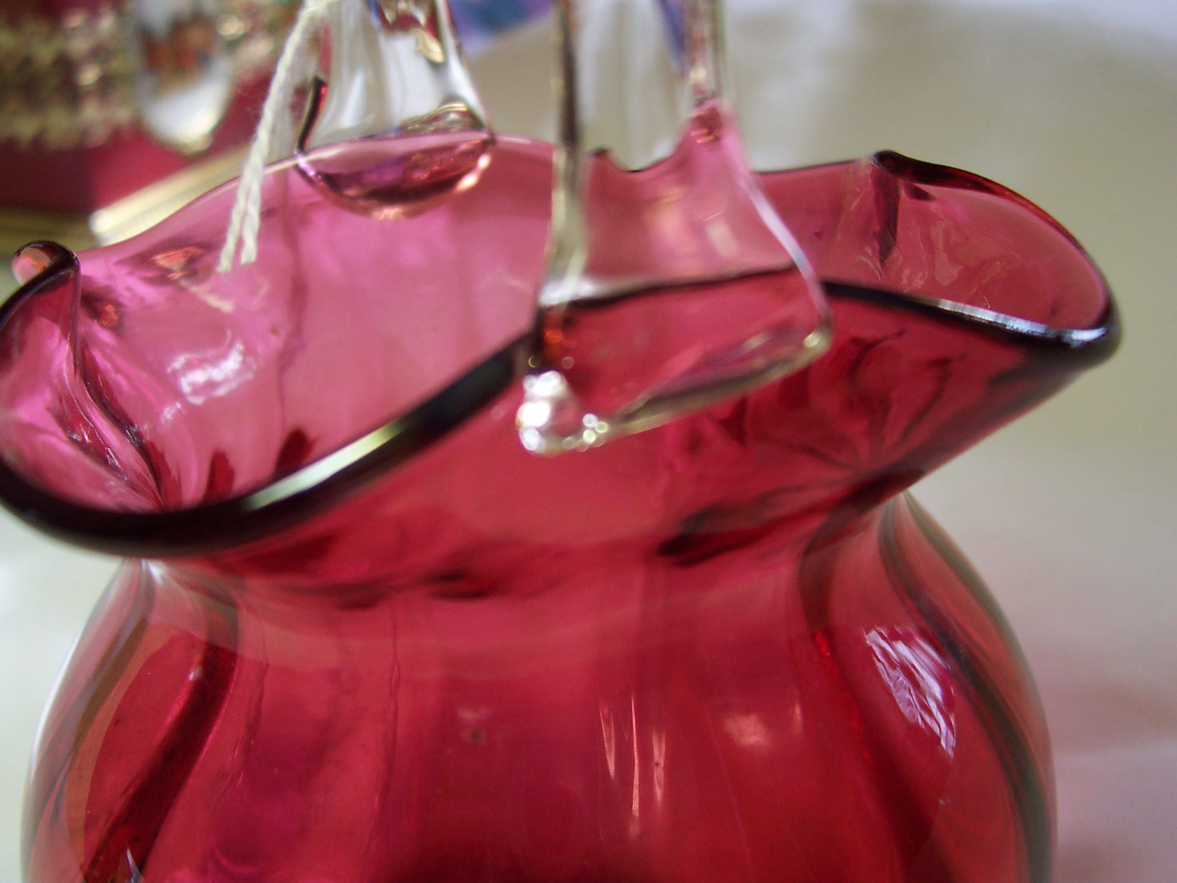 Cranberry Glass Basket Melon Shaped