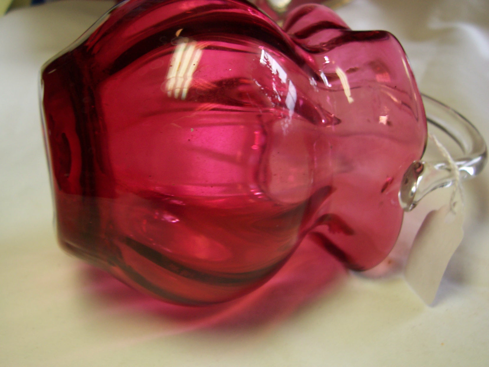 Cranberry Glass Basket Melon Shaped