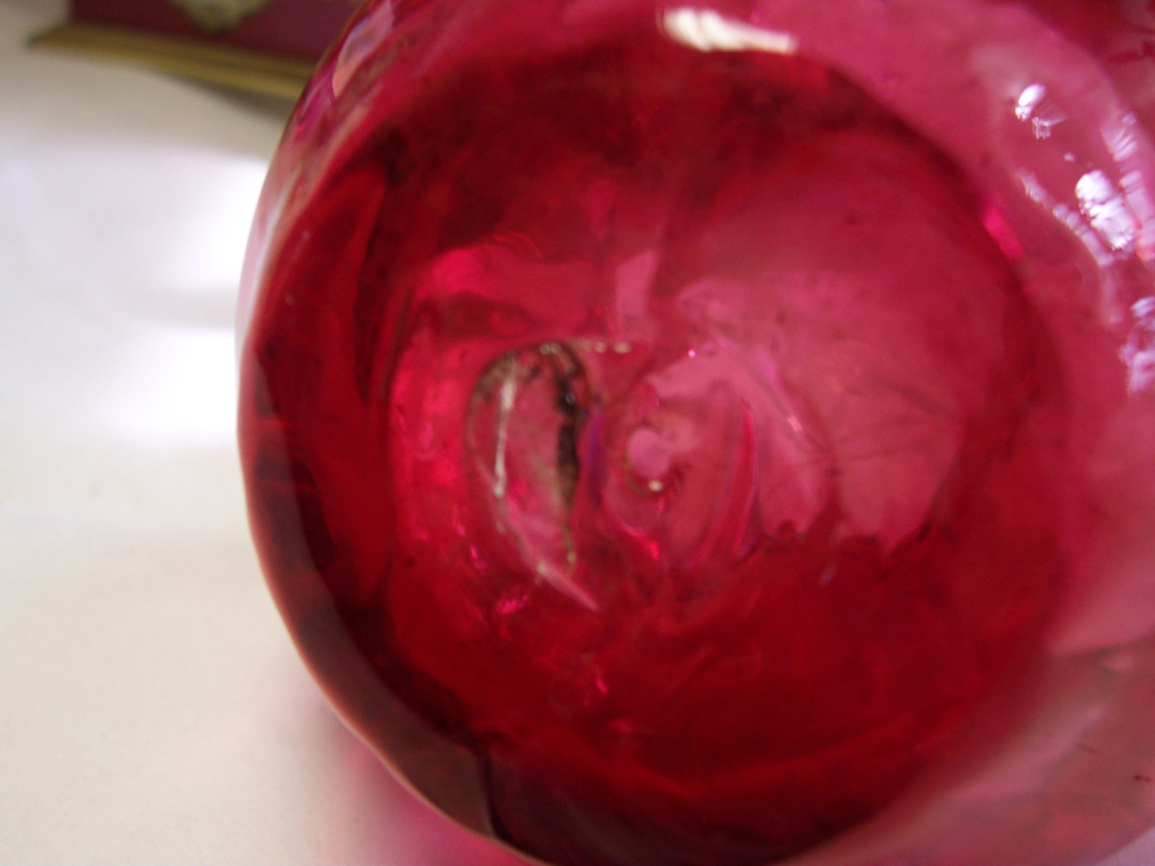 Cranberry Glass Basket Melon Shaped