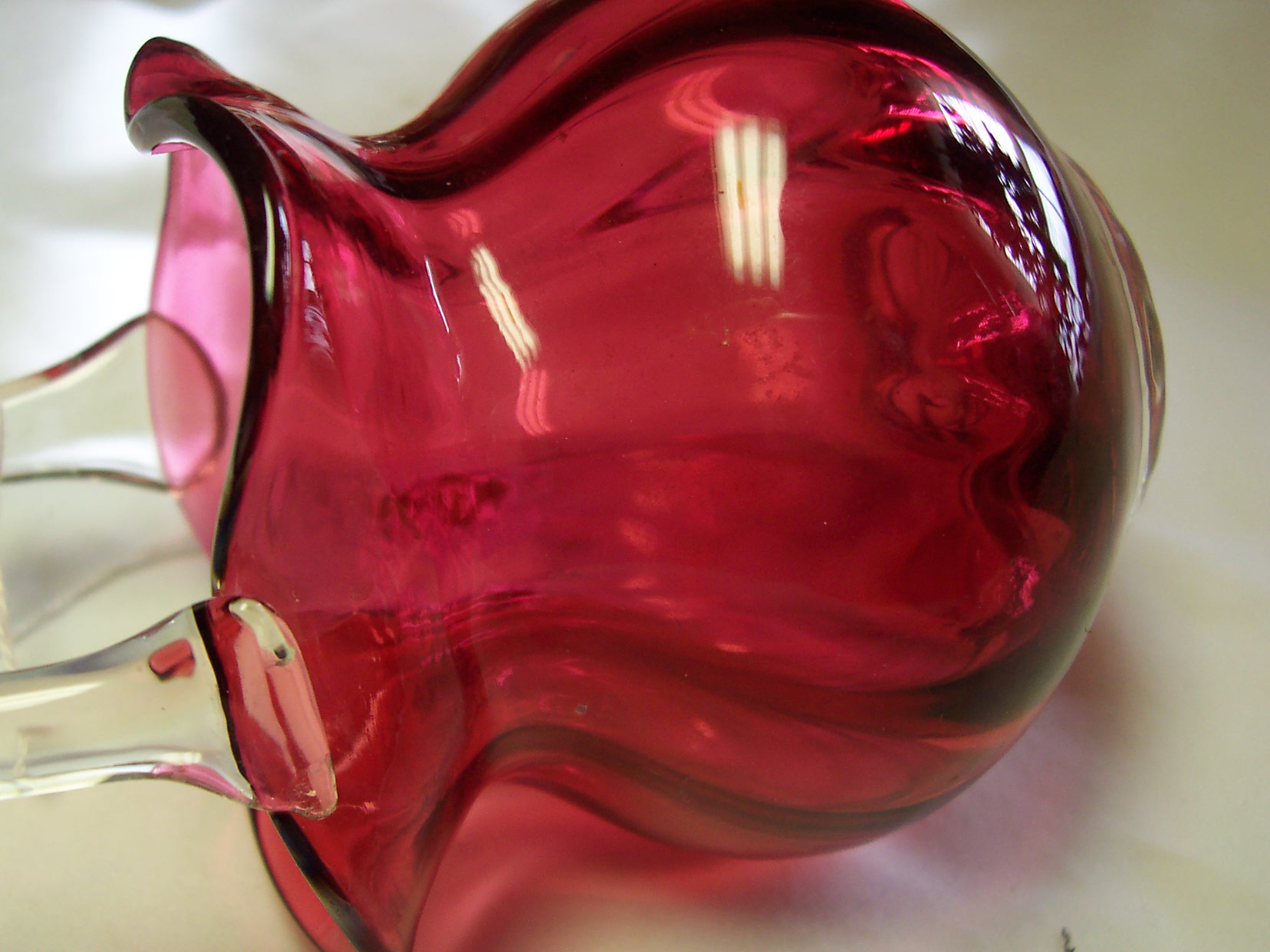 Cranberry Glass Basket Melon Shaped