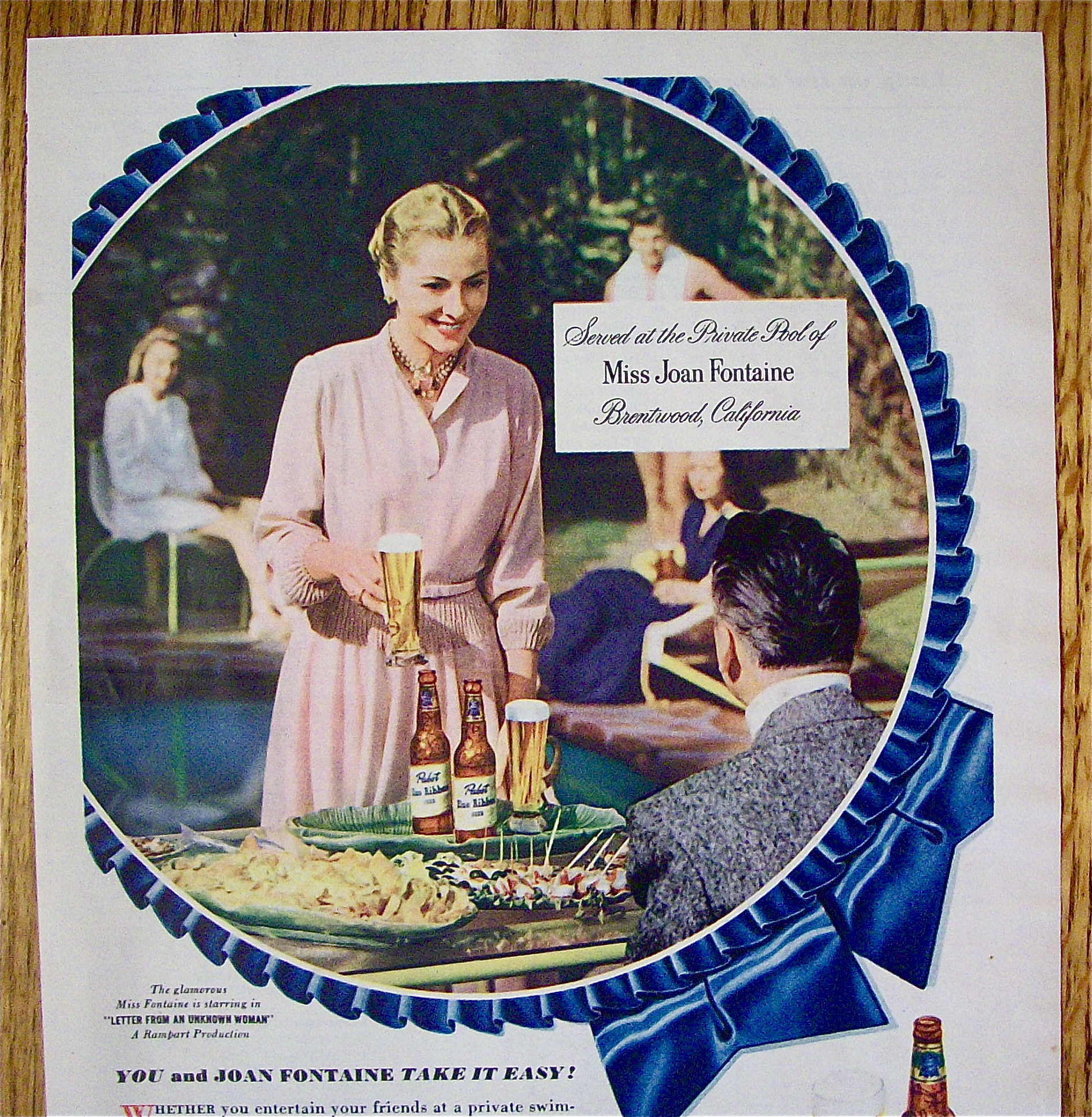 1948 Pabst Blue Ribbon Beer with Miss Joan Fontaine