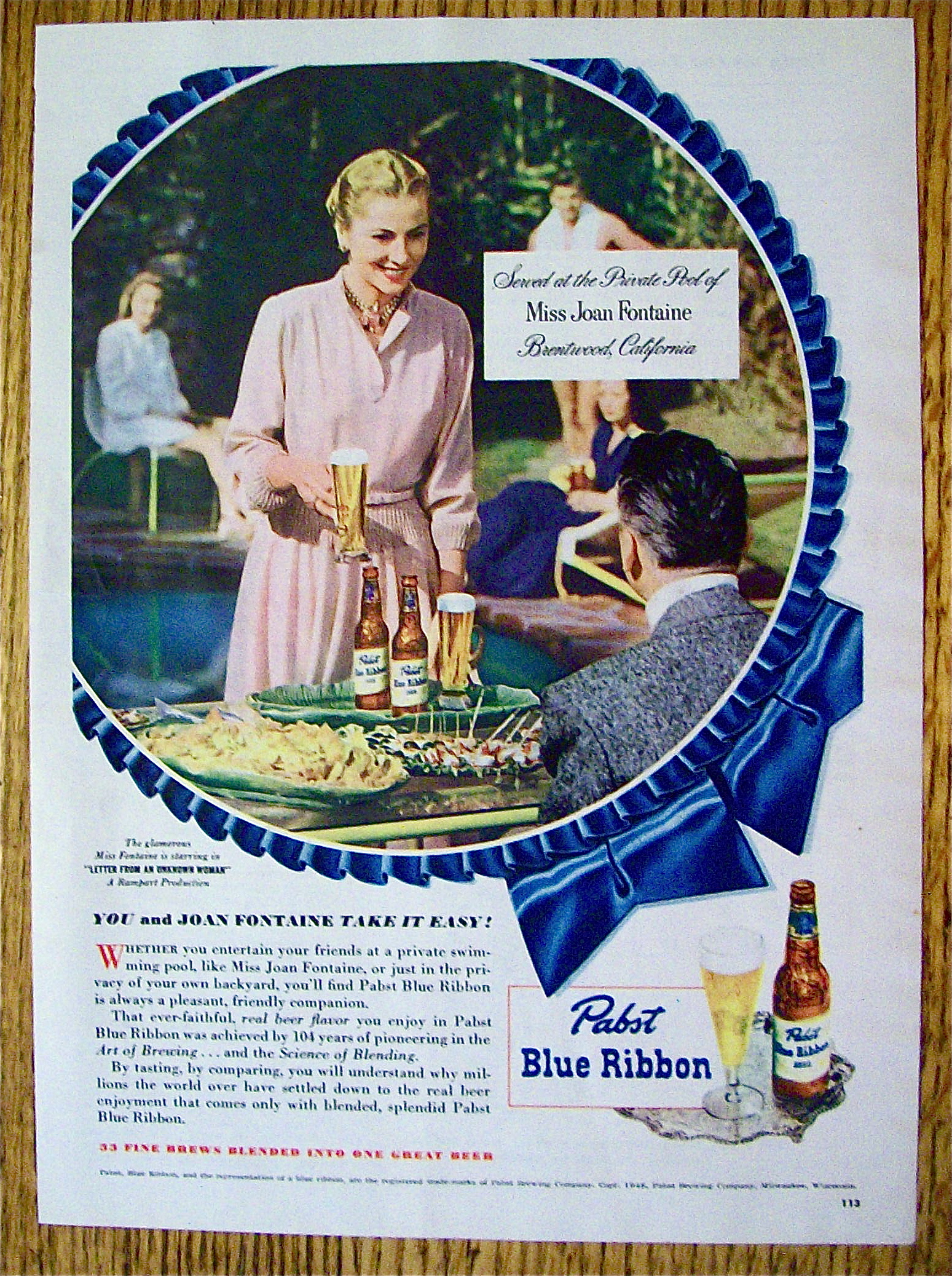 1948 Pabst Blue Ribbon Beer with Miss Joan Fontaine