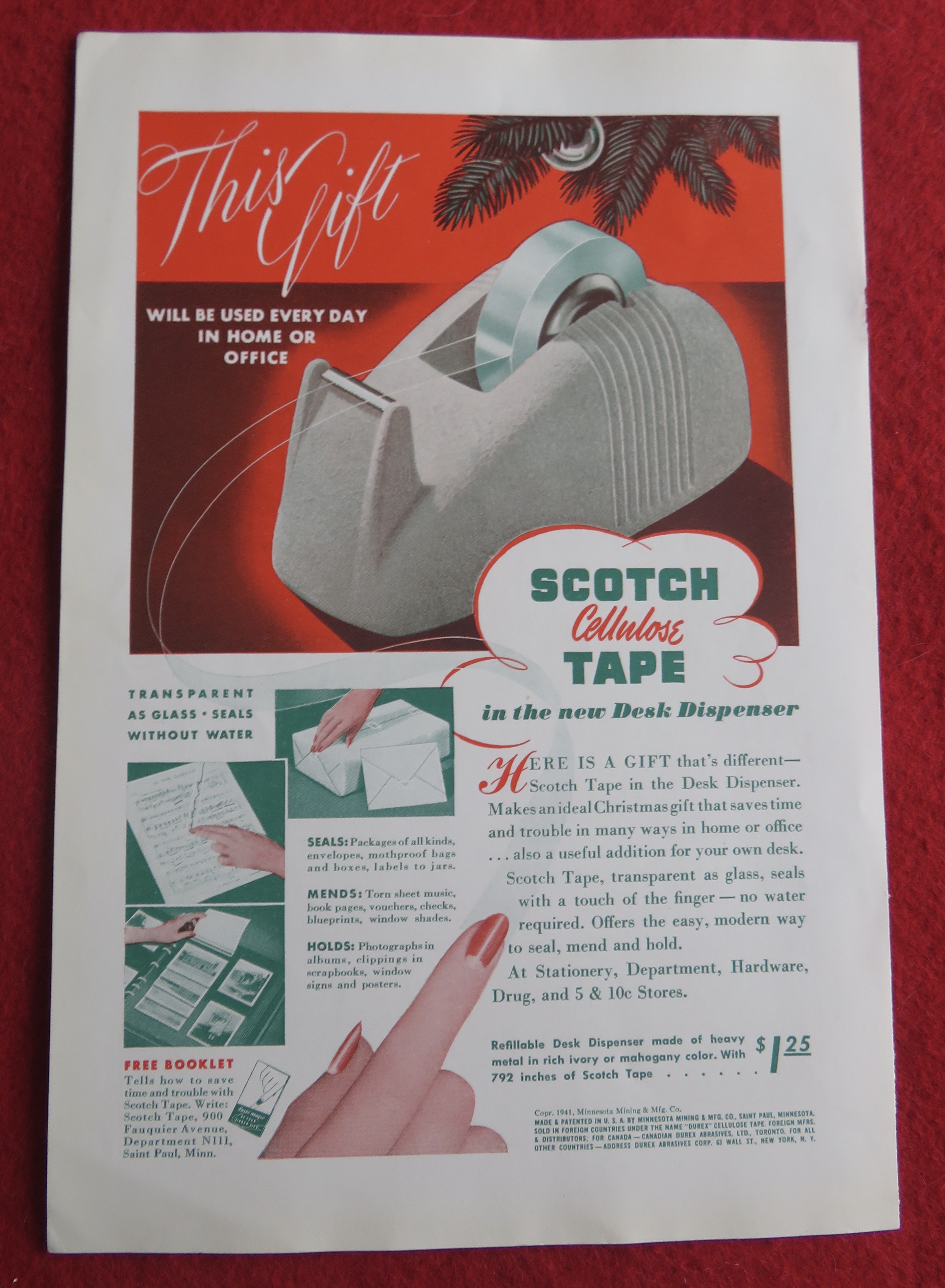 1941 Scotch Tape with Scotch Tape in Desk Dispenser