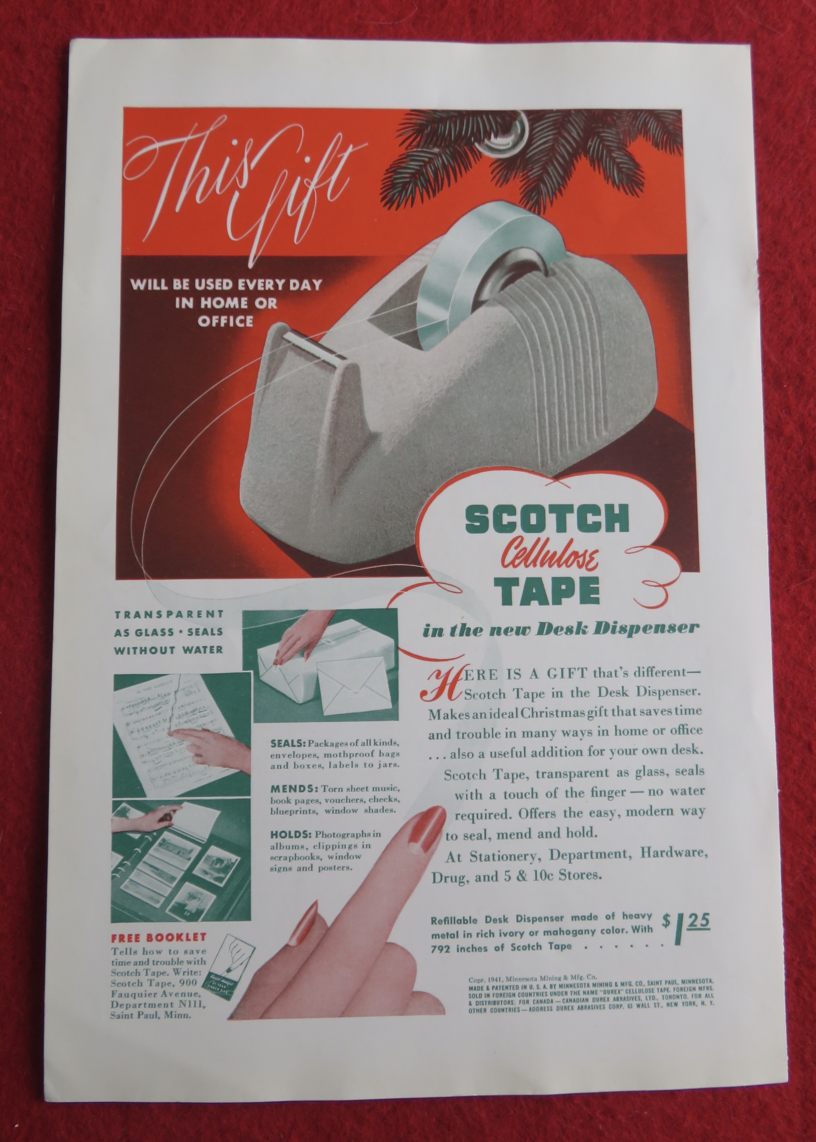 1941 Scotch Tape with Scotch Tape in Desk Dispenser