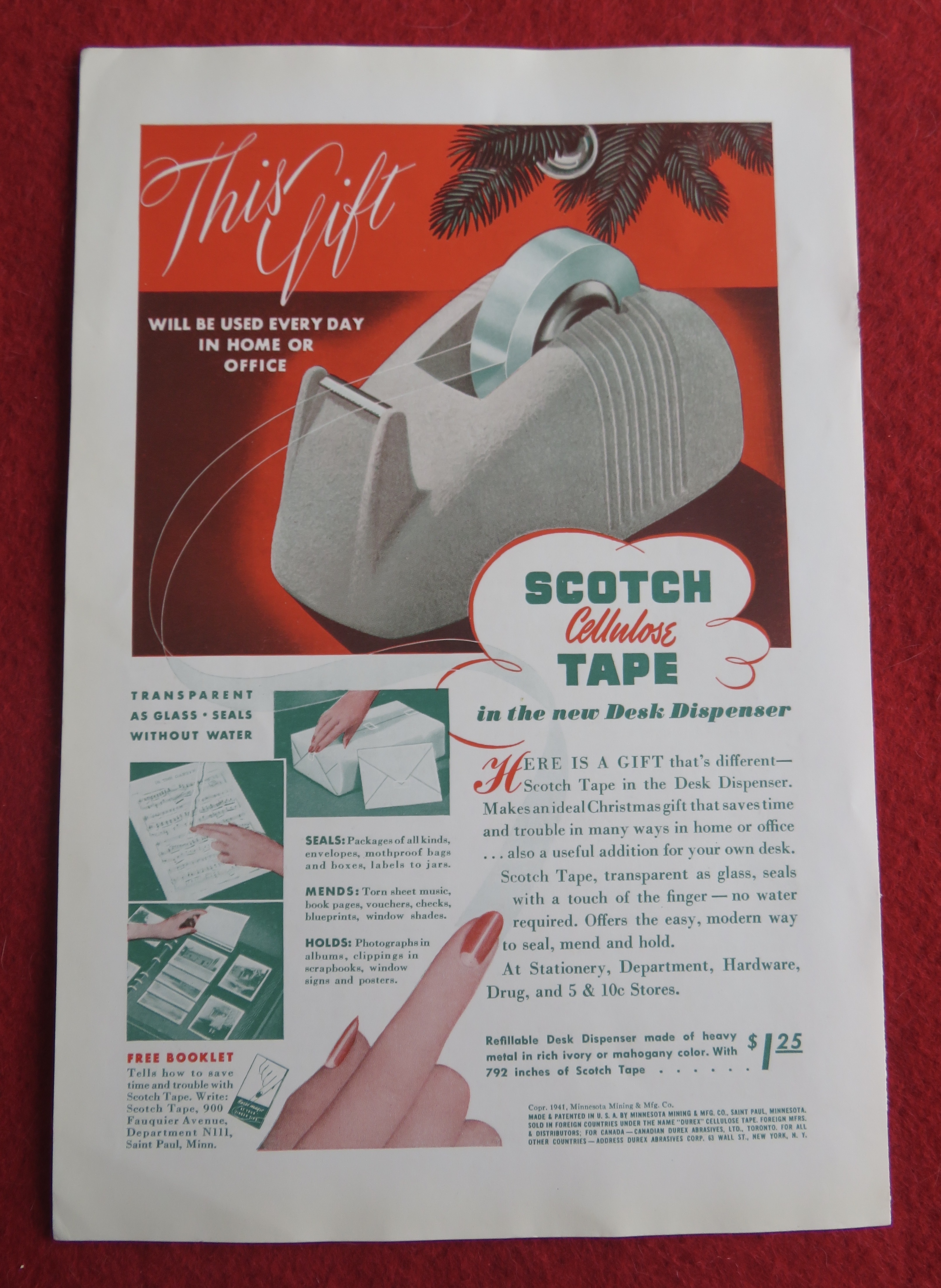 1941 Scotch Tape with Scotch Tape in Desk Dispenser