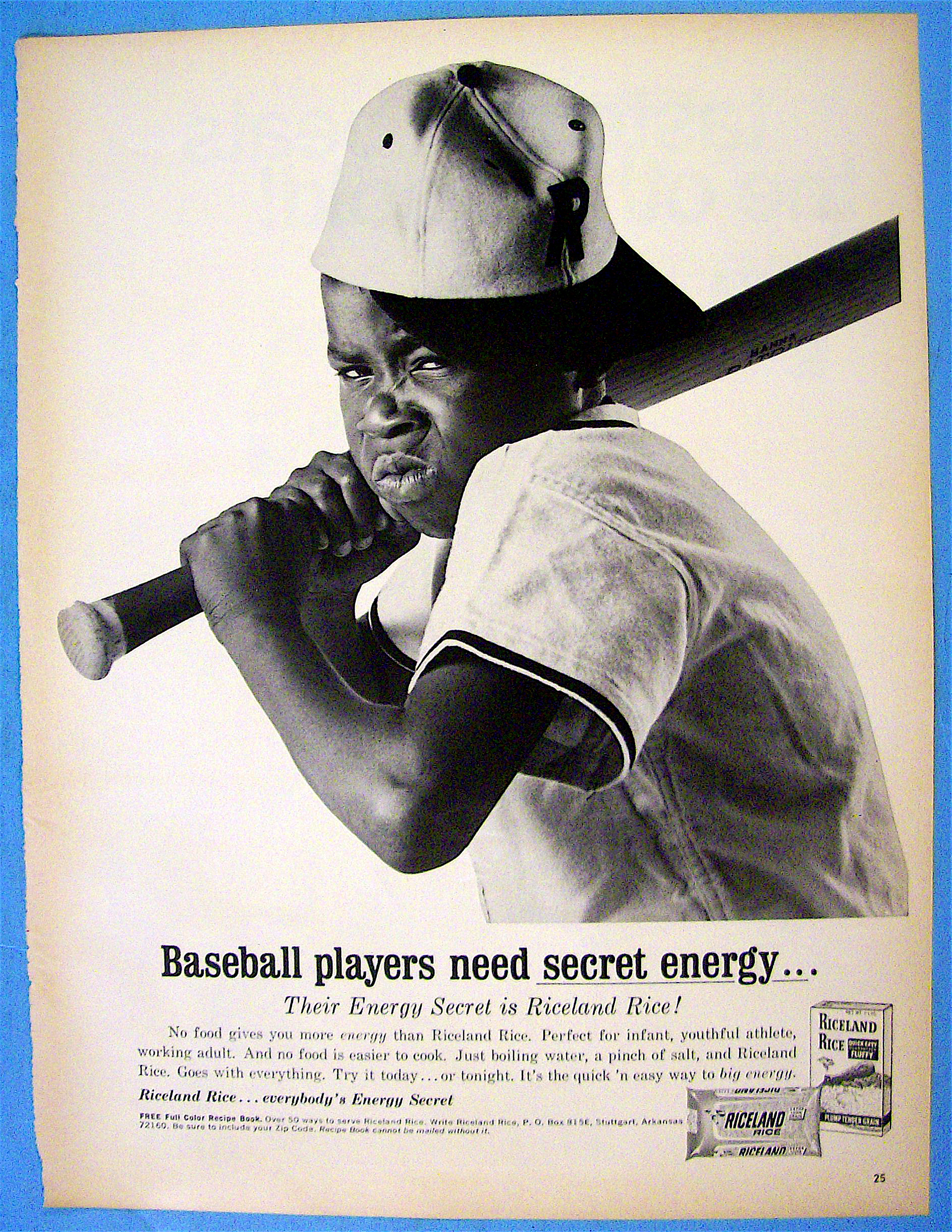1968 Riceland Rice with Boy with Mad Face Holding Bat