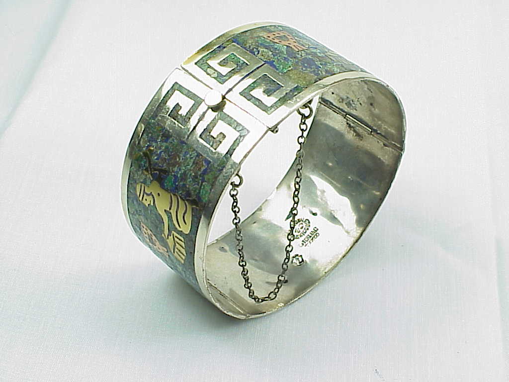 Signed Eagle 3 Mexican Sterling Silver Mixed Metals Mosaic Bracelet