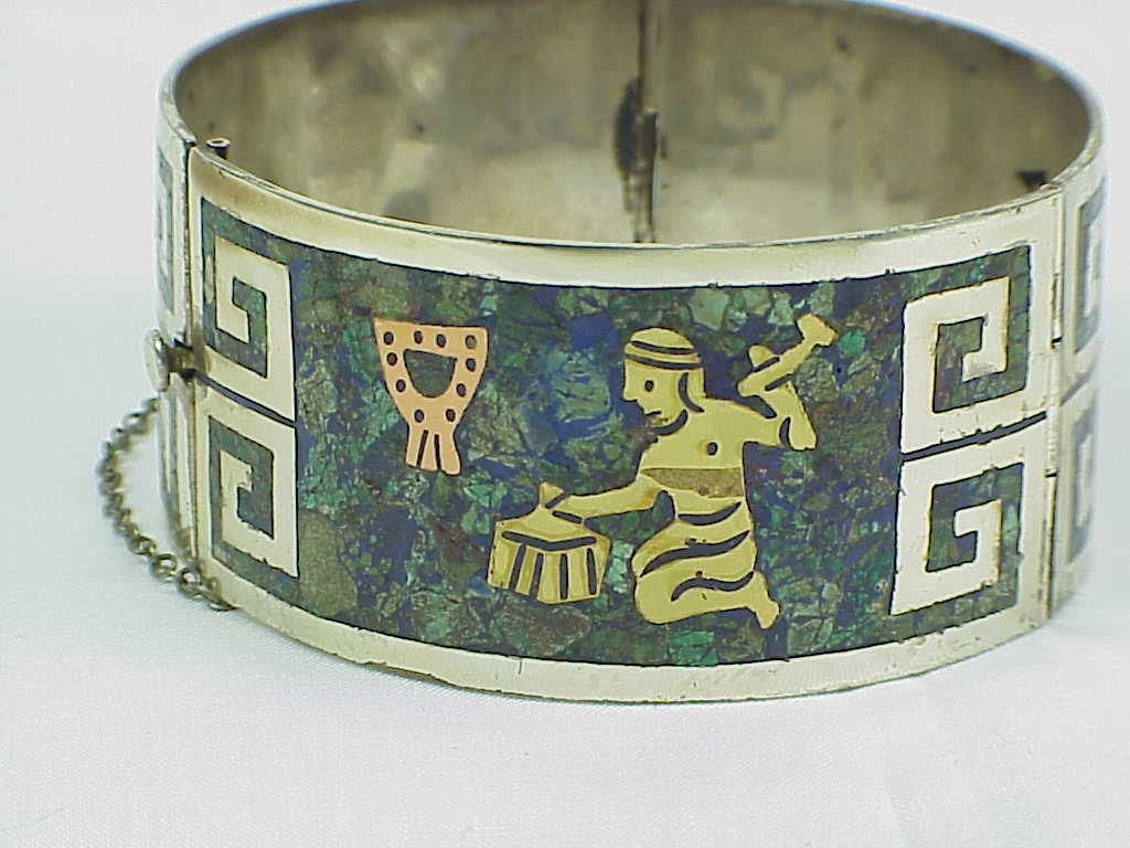 Signed Eagle 3 Mexican Sterling Silver Mixed Metals Mosaic Bracelet