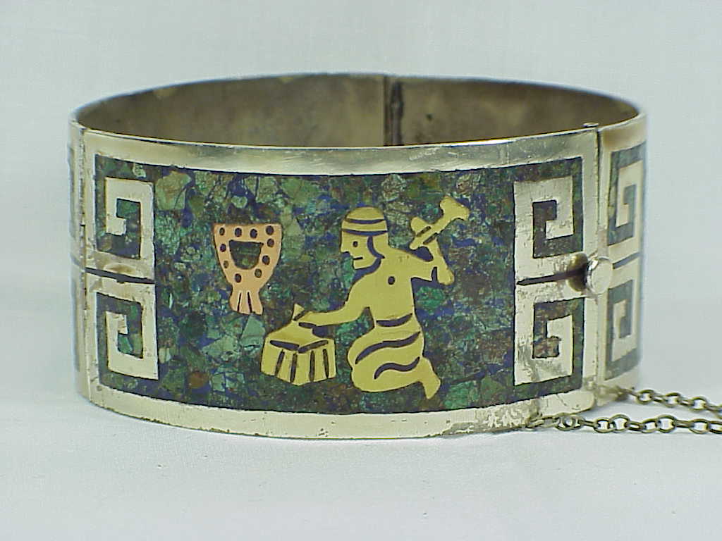 Signed Eagle 3 Mexican Sterling Silver Mixed Metals Mosaic Bracelet