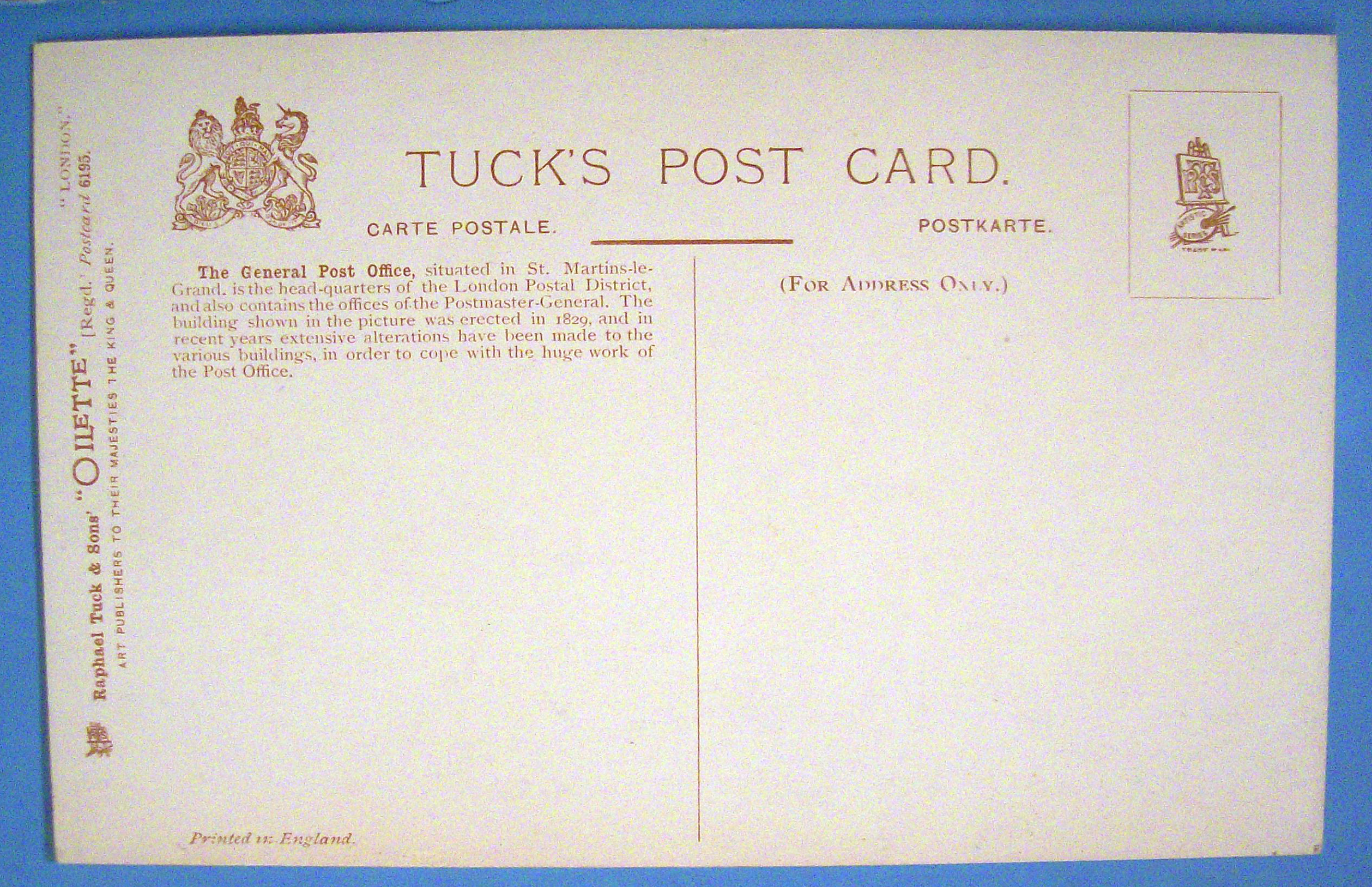 London, General Post Office Postcard