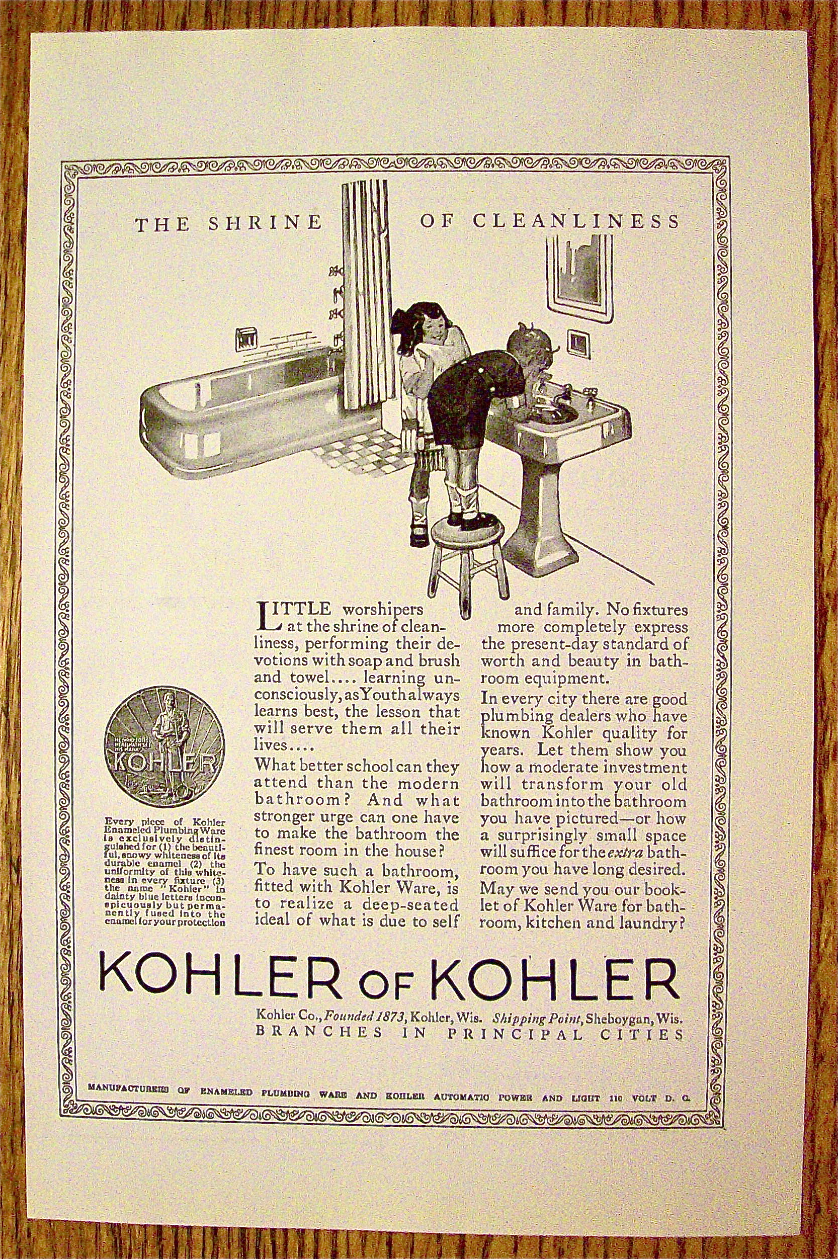 1923 Kohler Of Kohler With Kids Washing