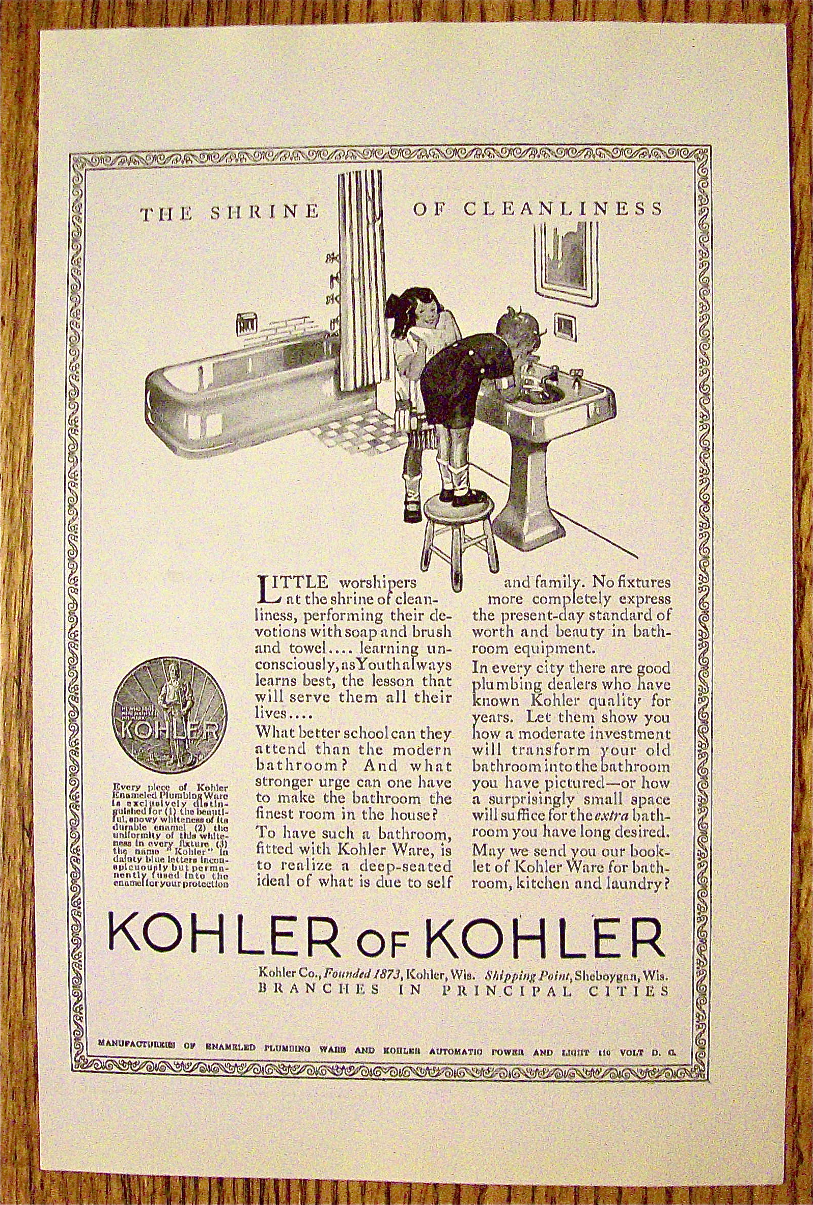 1923 Kohler Of Kohler With Kids Washing