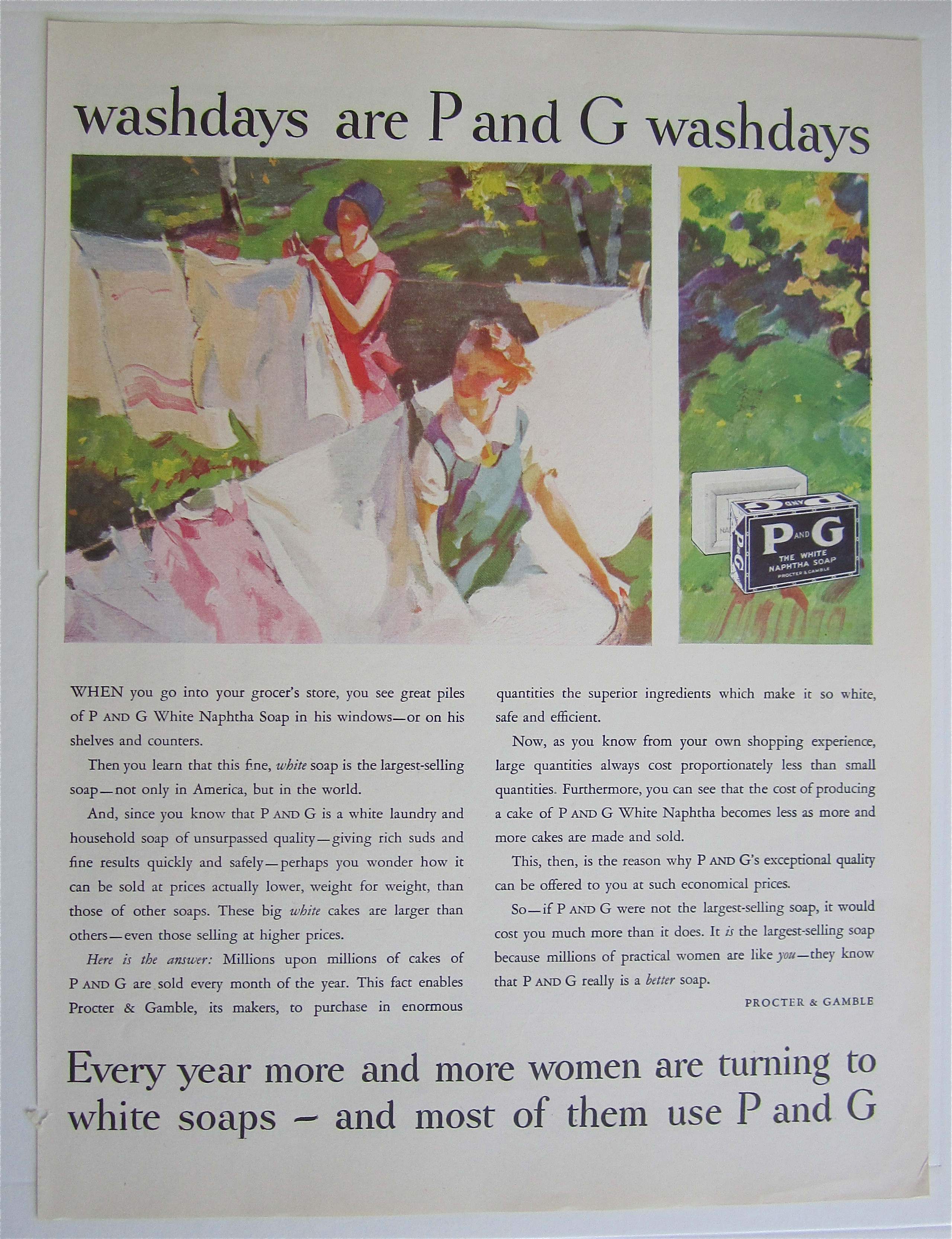 1931 P & G White Soap w/ Woman Hanging Laundry Outside