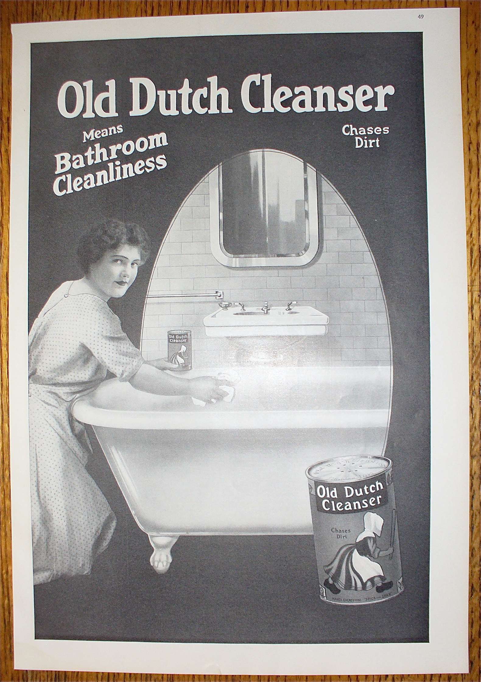 1914 Old Dutch Cleanser with Woman Cleaning Bathtub
