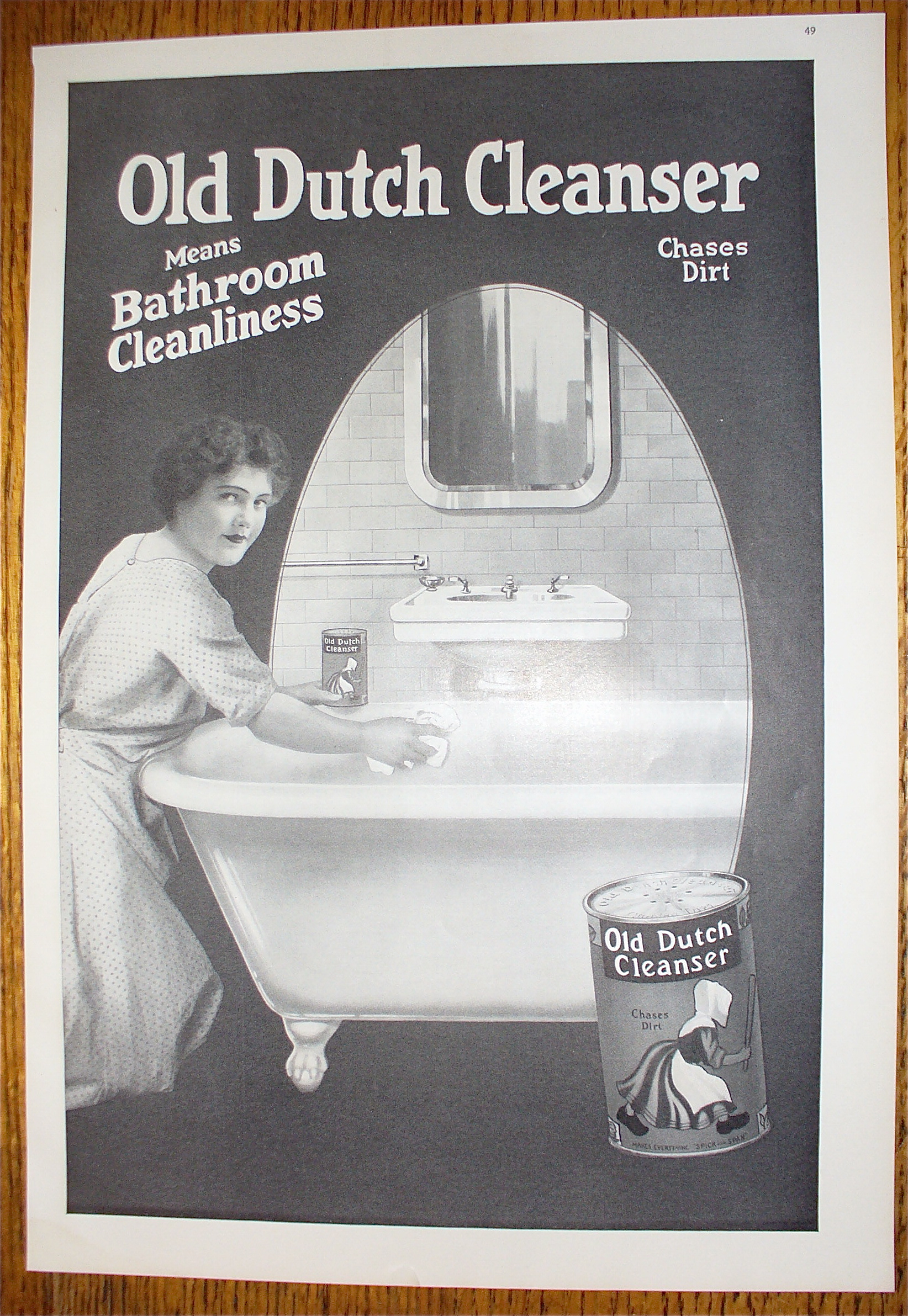1914 Old Dutch Cleanser with Woman Cleaning Bathtub