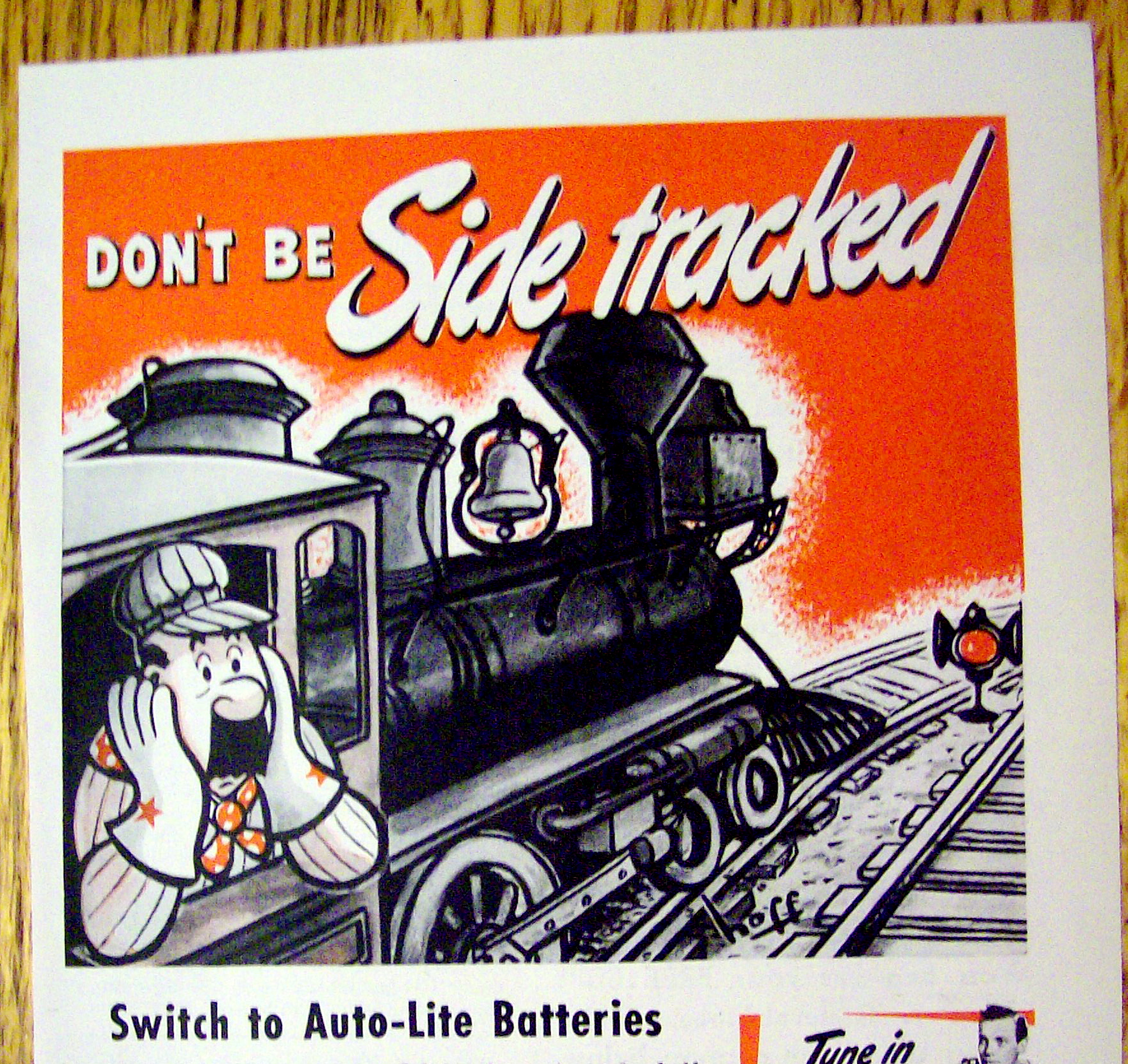 1944 Auto Lite Batteries w/Man In Train By Hoff