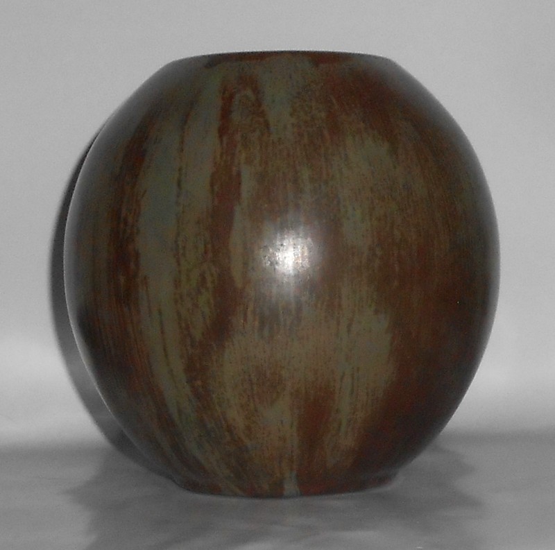 VINTAGE North State Pottery Bulbous Brown-Green Drip Glaze Vase