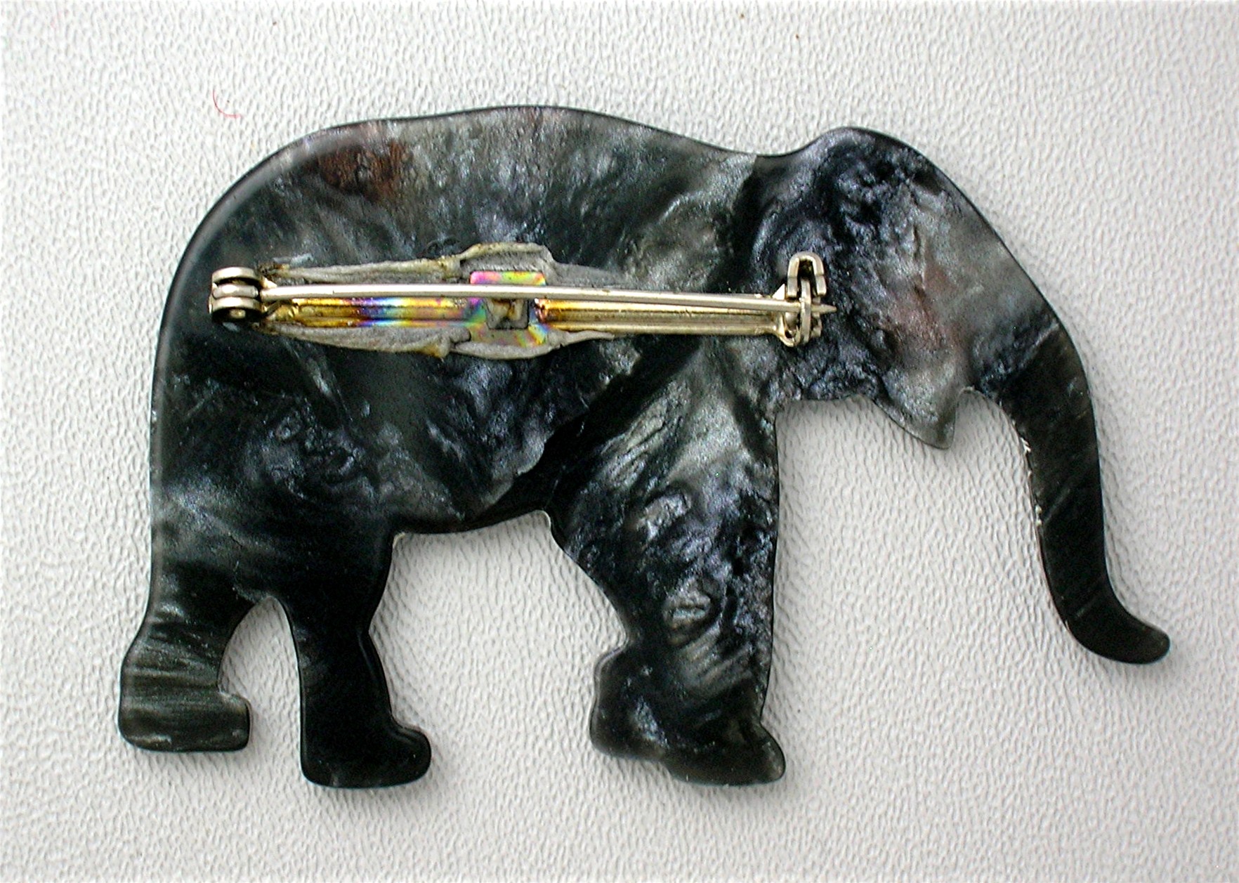 Lucite Plastic Vintage Grey Elephant Crystal Eye Brooch
