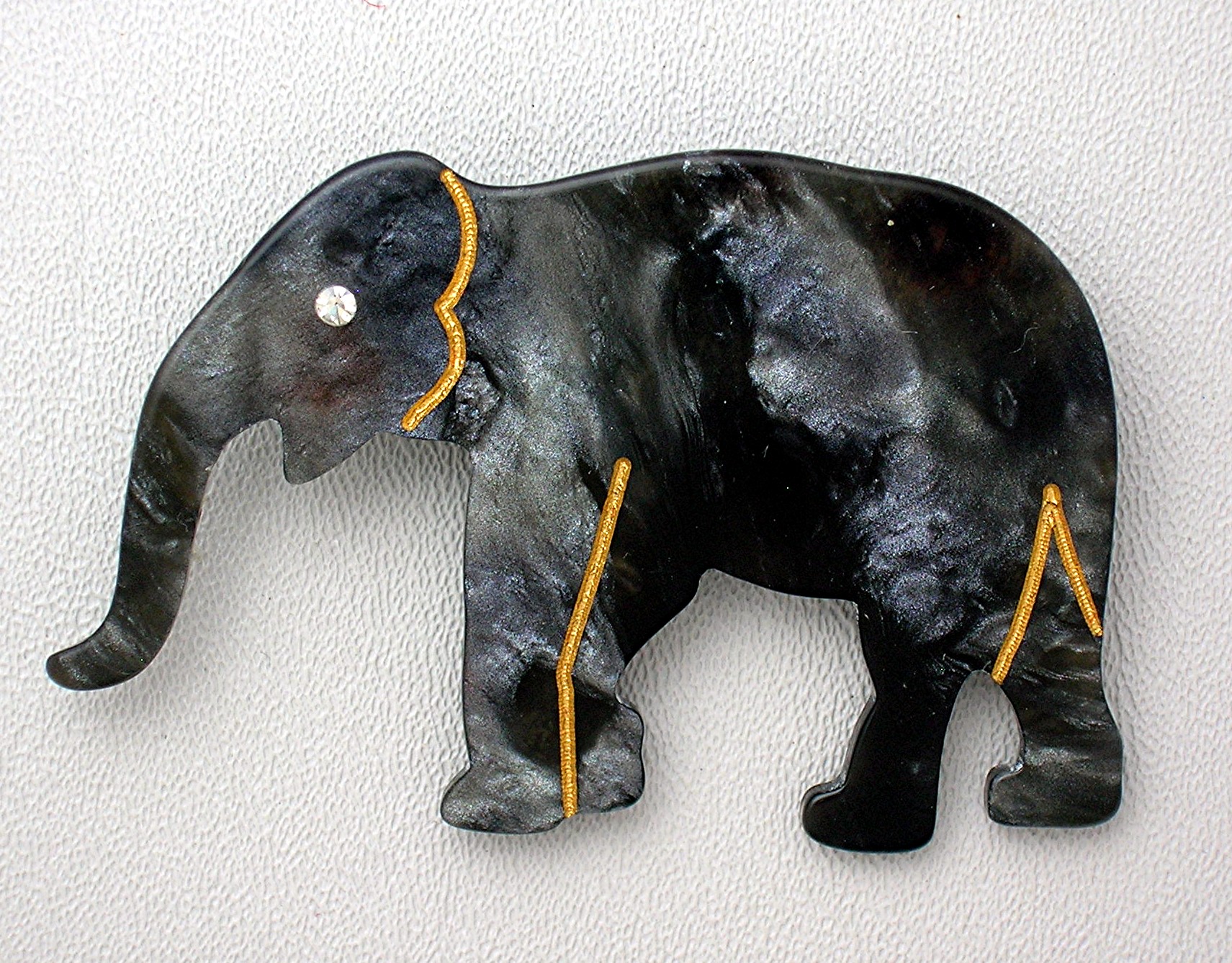 Lucite Plastic Vintage Grey Elephant Crystal Eye Brooch