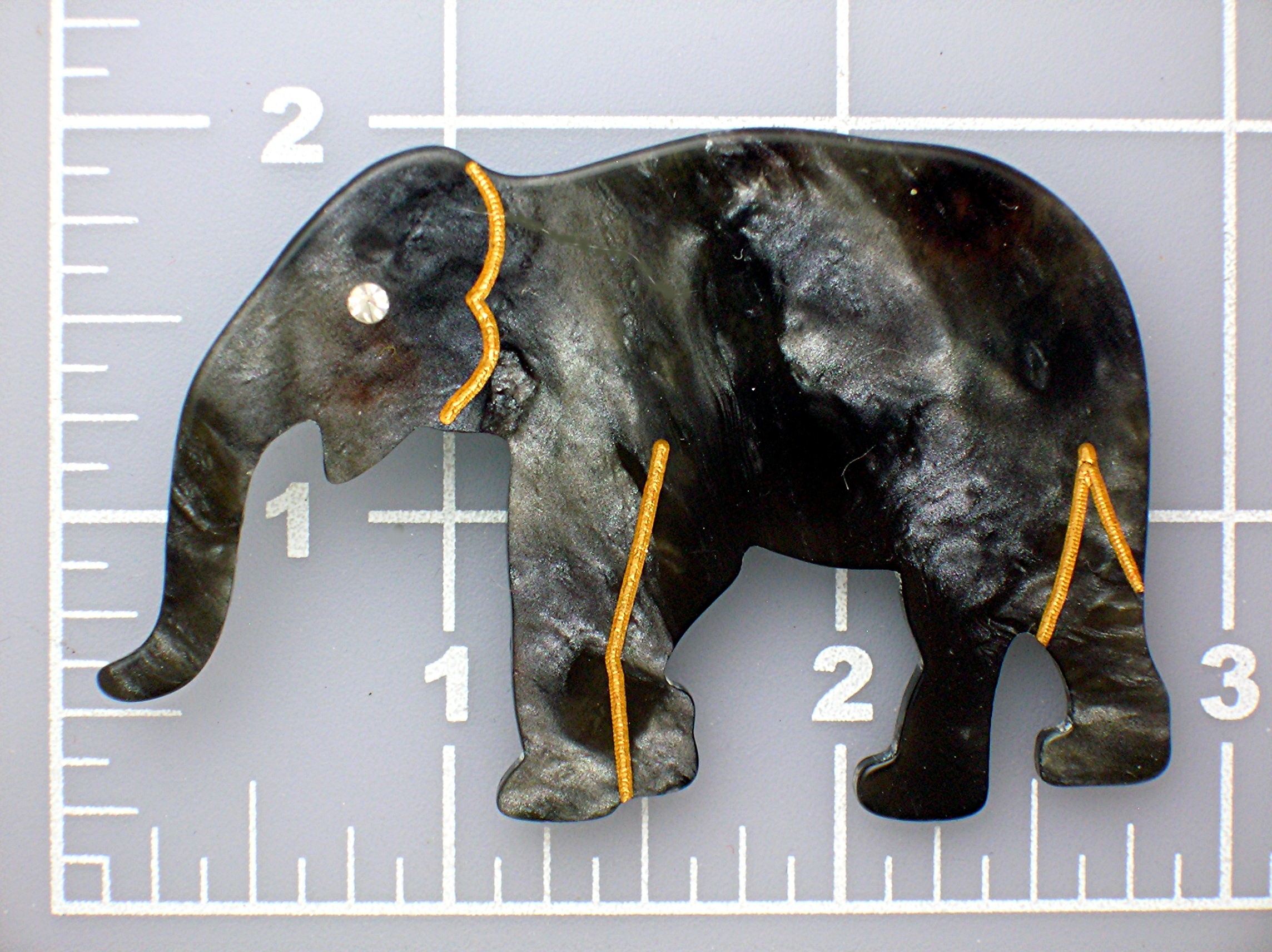 Lucite Plastic Vintage Grey Elephant Crystal Eye Brooch