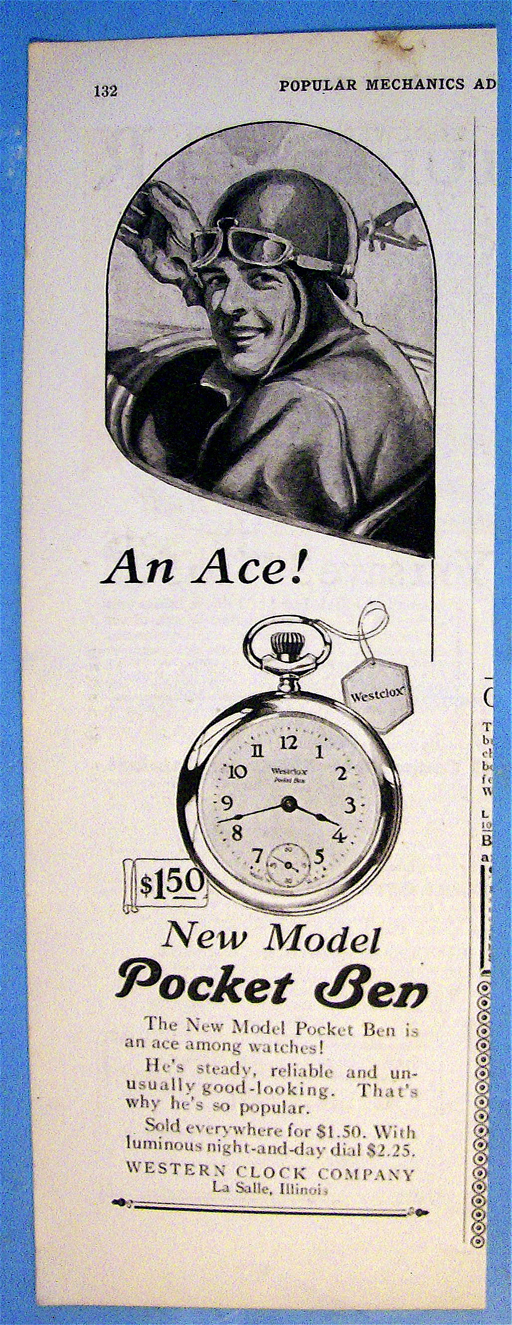 1927 Pocket Ben Watch with Airplane Pilot