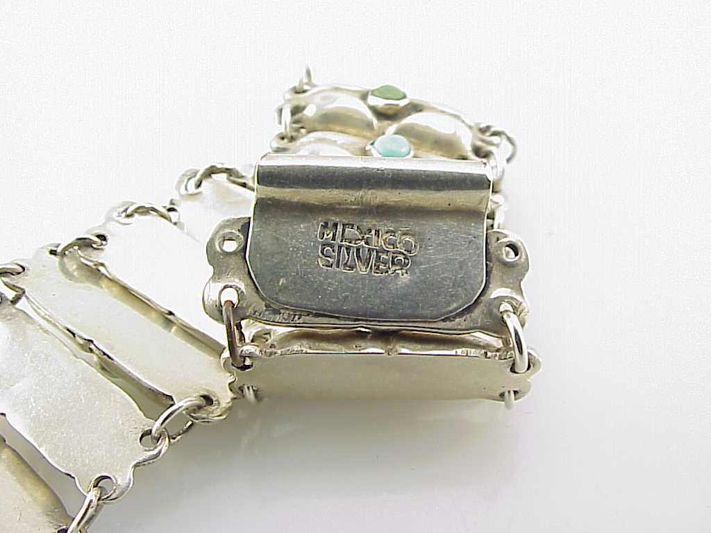 Vintage 1940'S Mexican Sterling Silver & Turquoise Link Bracelet