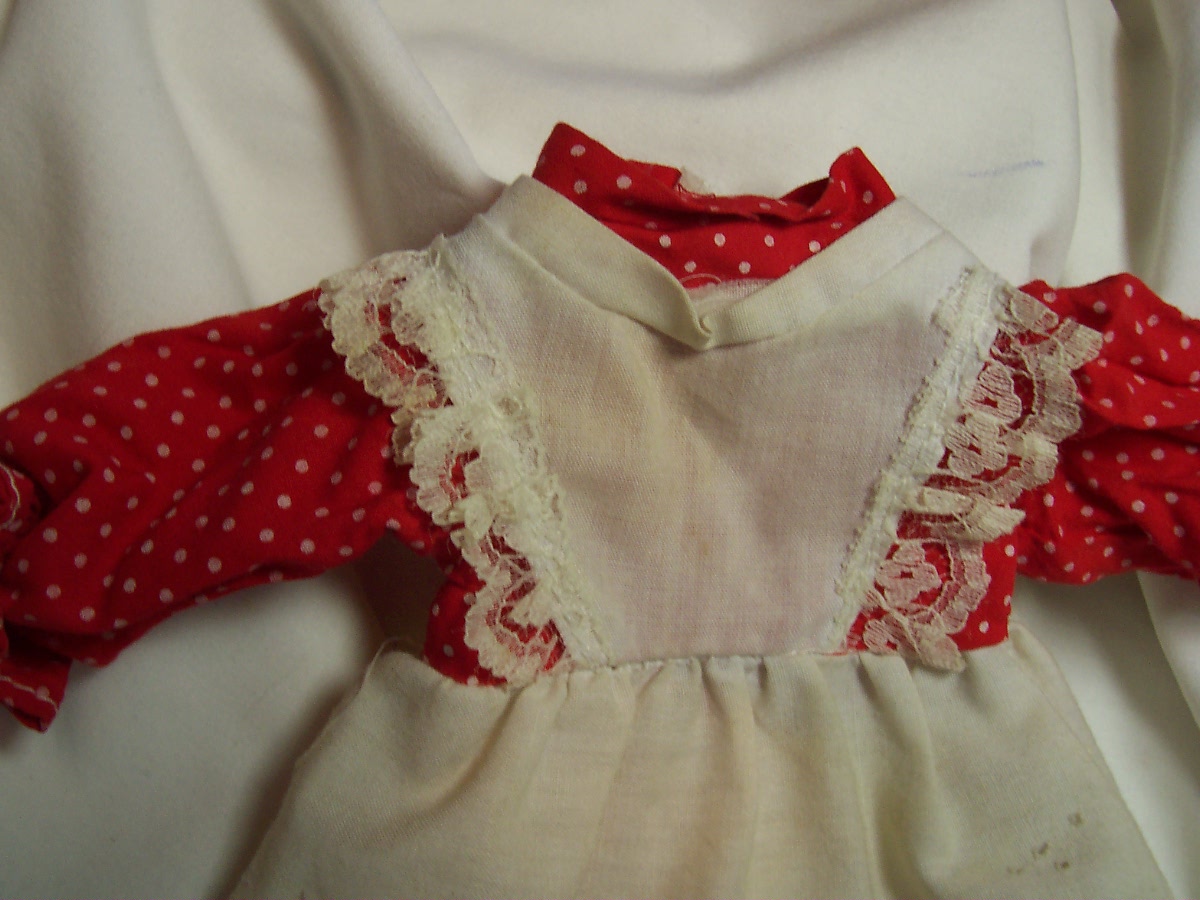 Doll Dress,Red and White Polka Dot 7 1/4 inch