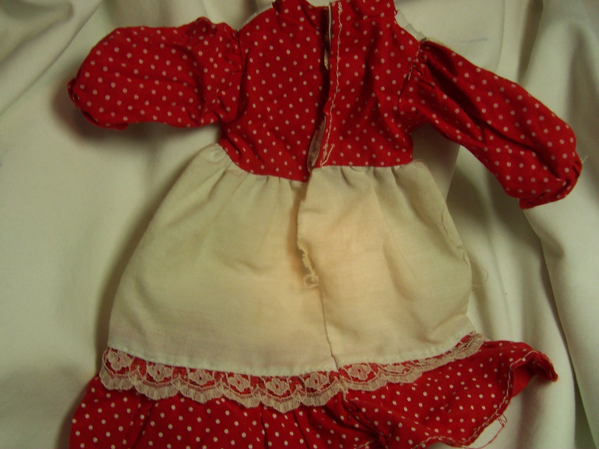 Doll Dress,Red and White Polka Dot 7 1/4 inch
