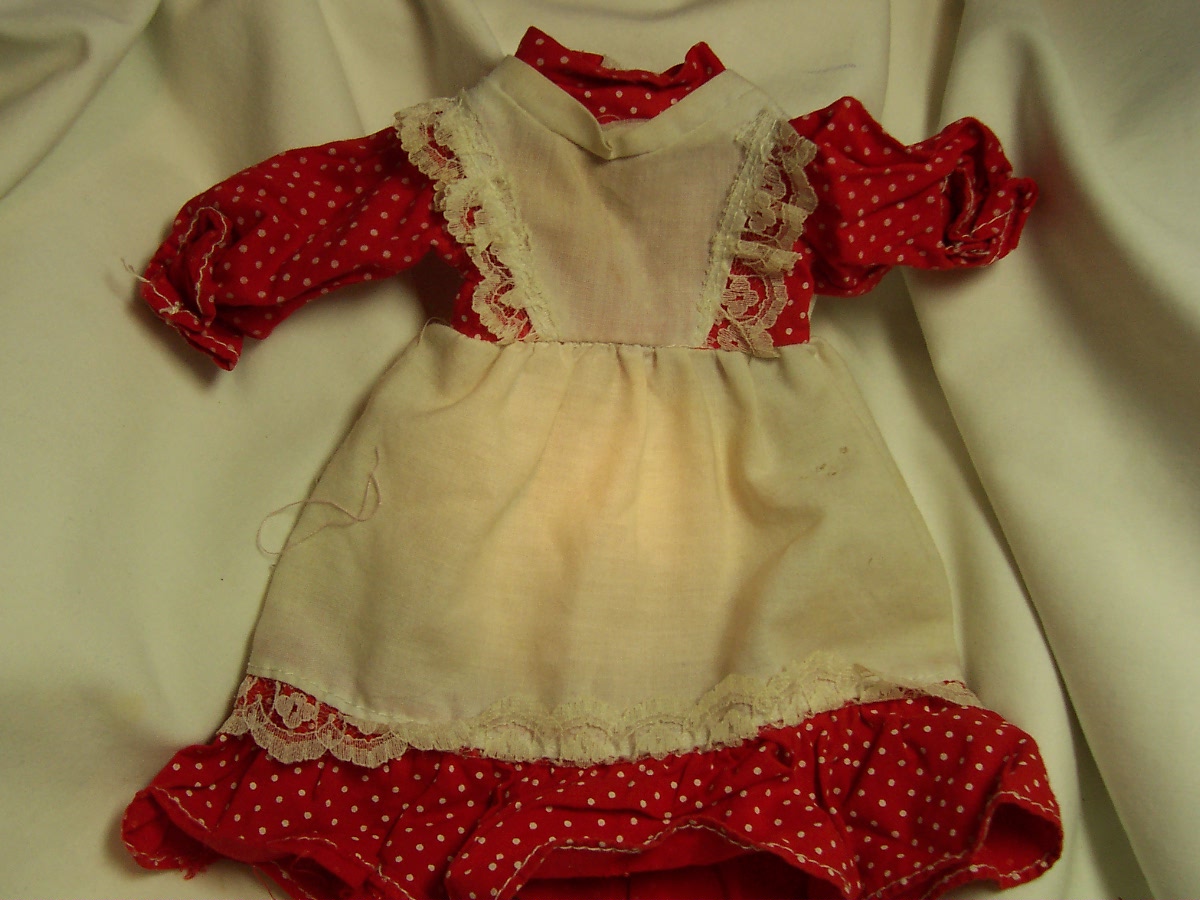 Doll Dress,Red and White Polka Dot 7 1/4 inch