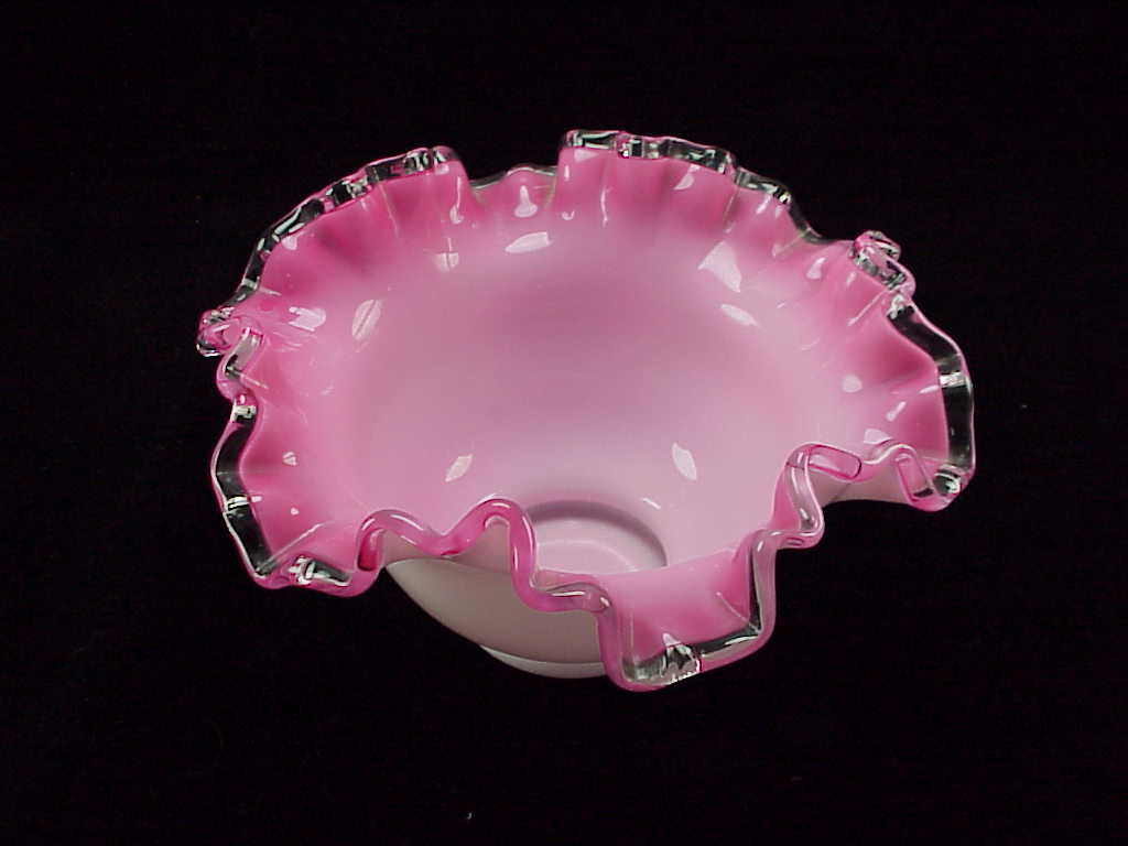 Vintage Fenton Pink Silver Crest Ruffled Edge Candy Bowl Dish