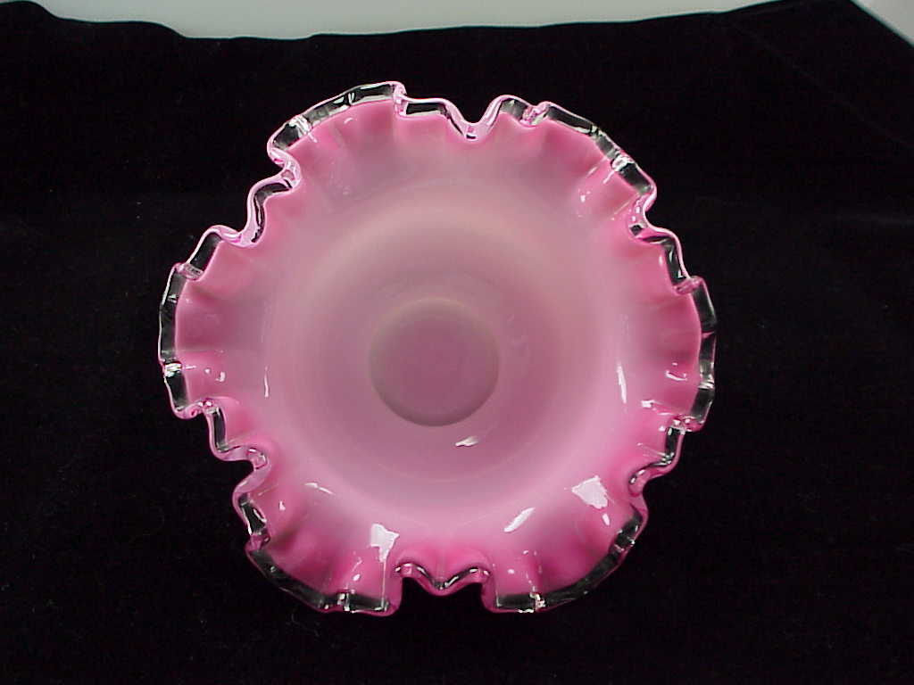 Vintage Fenton Pink Silver Crest Ruffled Edge Candy Bowl Dish